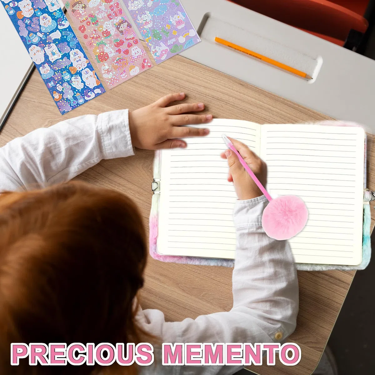 diario Segreto con Lucchetto per Bambina A5 con Penna Peluche Rosa + Adesivi + Astuccio + quaderno Peluche Gatto Regalo per Ragazze Natale Compleanno Scuola