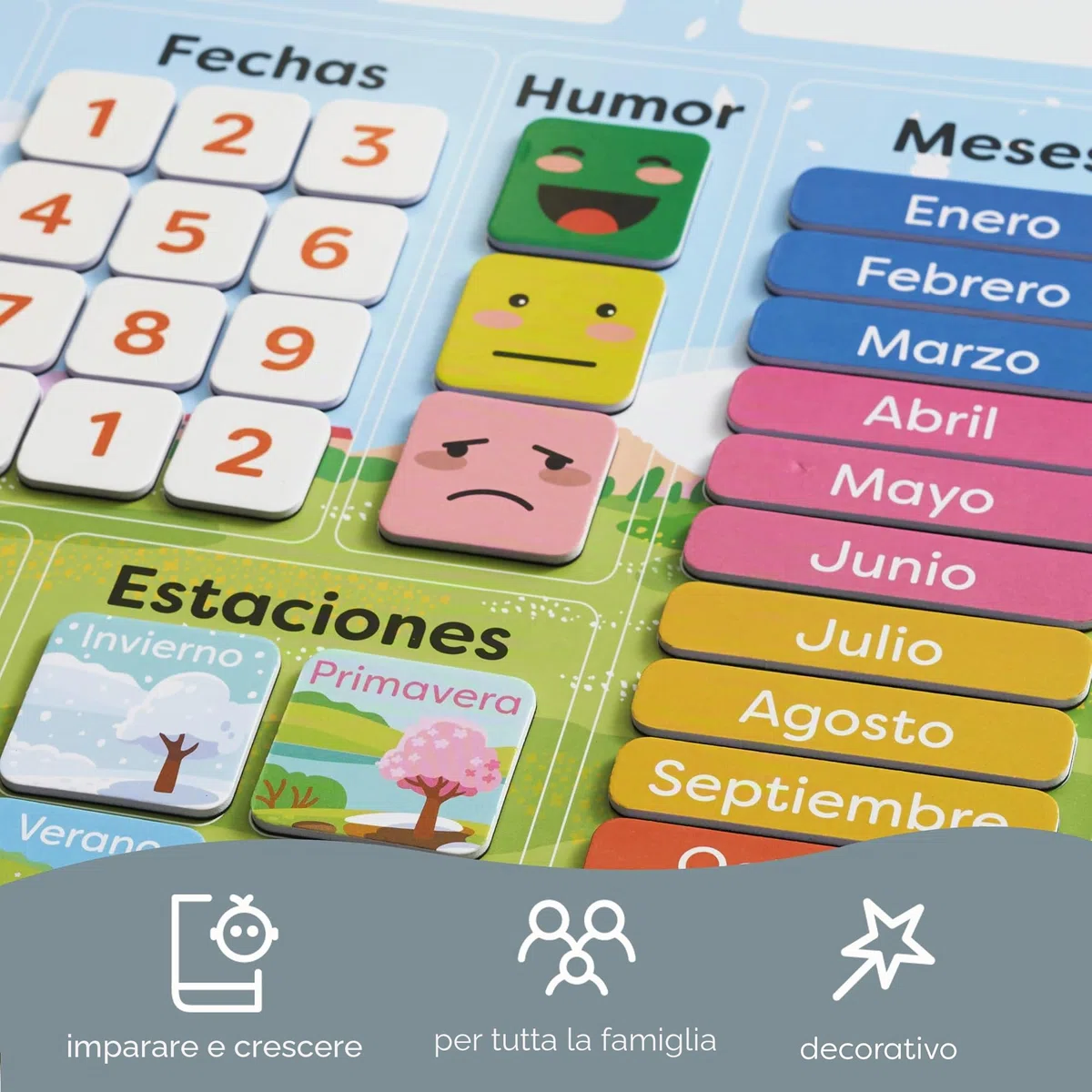 chuckle Spagnolo Calendario Magnetico Per Bambini Con Stagioni, Date E Tempo - 40 X 32 Cm - Divertente Gioco Di Apprendimento Per Bambini Dai 4 Ai 10 Anni