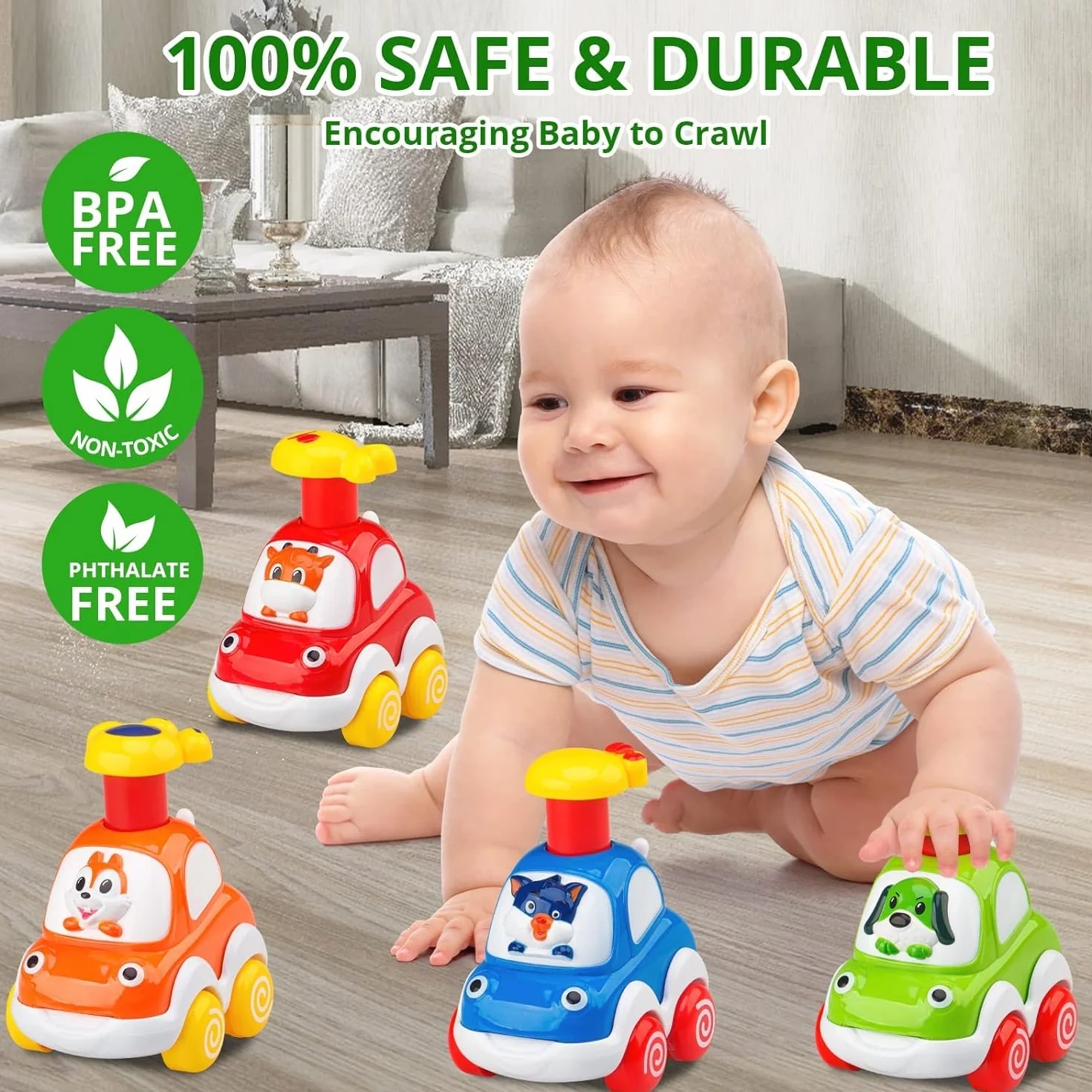 lerrbo 4 PCS Giocattoli auto animali inerziali per bambini di età 1-2|giocattoli per bambini 12-18 mesi|regali di primo compleanno per bambini e bambine