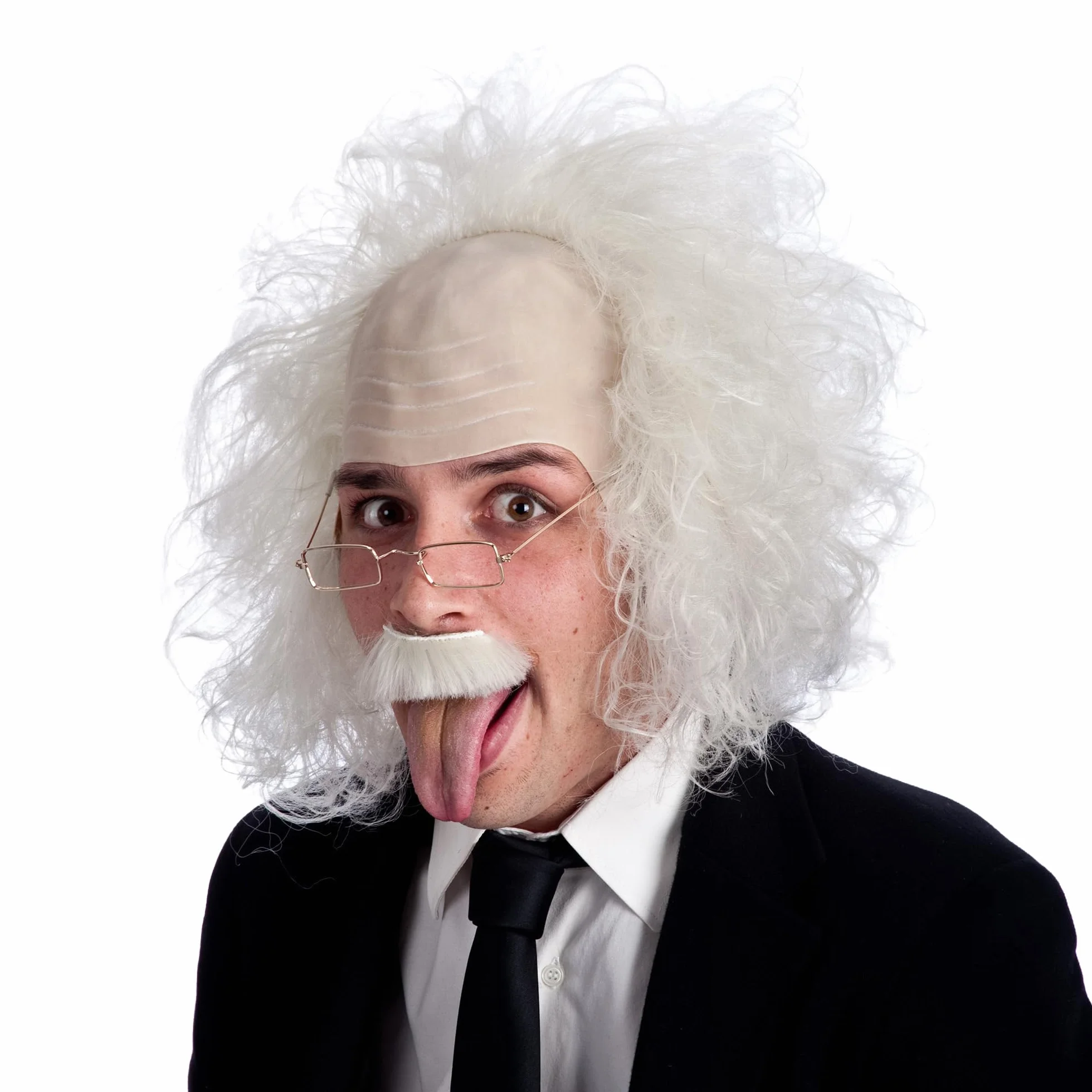 Carnival Toys Parrucca Einstein Uomo con Occhiali e Baffi – Look Scienziato Capelli Bianchi – Kit Cosplay per Carnevale, Halloween e Teatro
