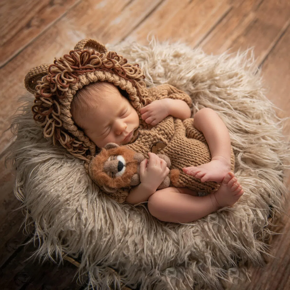 Abiti Fotografici Neonati Bambini Uncinetto Lavorato a Maglia Photoshoot Props Animal Costume Set, Tutina Realizzata a Maglia per Neonato, Motivo Leoncino