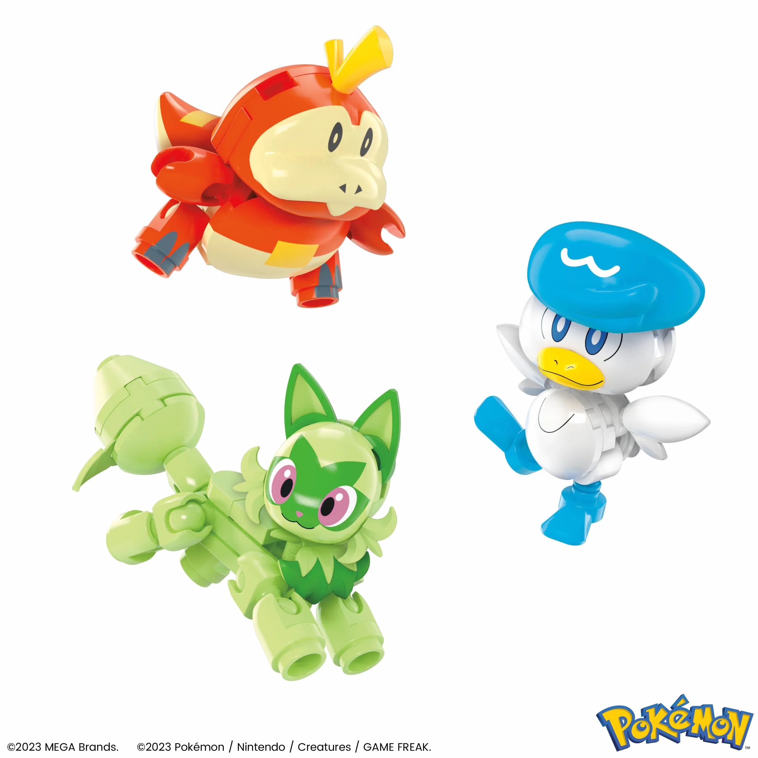 MEGA Pokémon - Team della Regione di Paldea, set con 4 personaggi e 1 Poké ball da costruire con 79 pezzi, include Pikachu, Fuecoco, Sprigatito e Quaxly, giocattolo per bambini, 6+ anni, HPX92