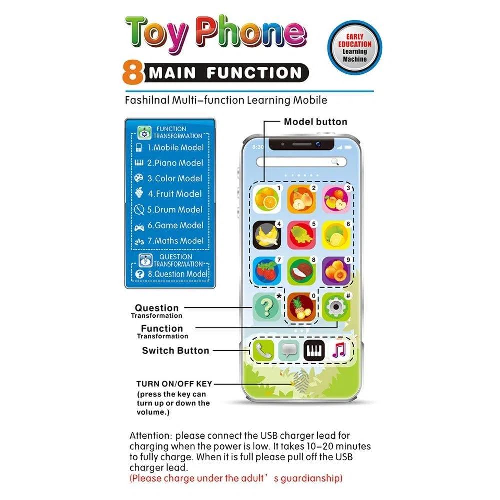 Cellulare Giocattolo per bambini Musica multifunzionale Giocattolo leggero per telefoni Giocattoli educativi precoci per telefoni cellulari Ragazzi Ragazze Toddlers di