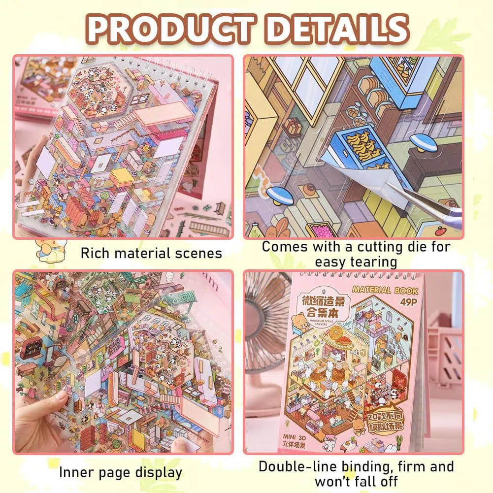 20 Set Adesivi di Scena, Adesivi 3d Adorabili Adesivi 3D Stress Sollievo Con Una Pinzetta,3D Sticker Kit di Adesivi per Casa in Miniatura per Adulti, Bambini