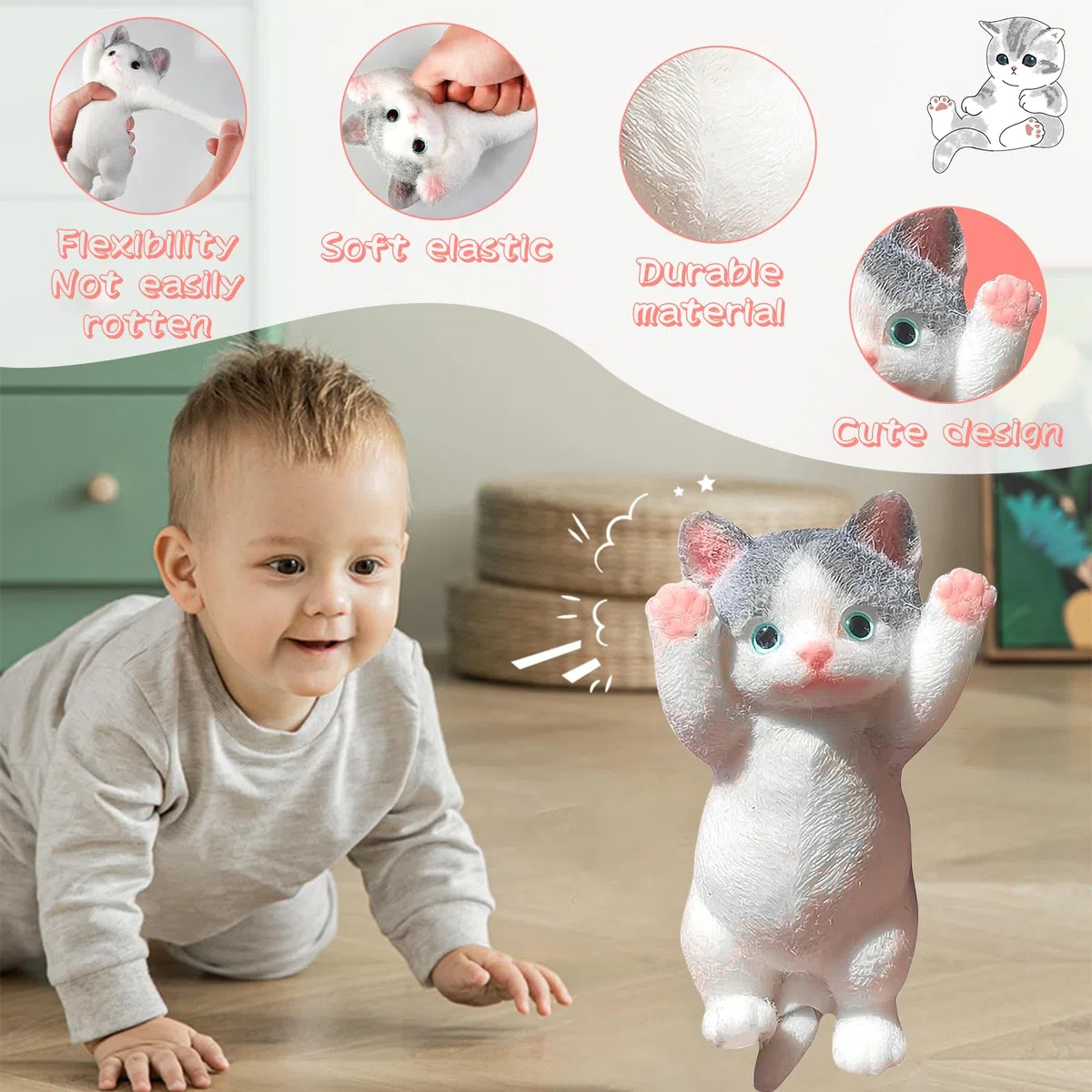 Squishy Gatto, Taba Squishy Giocattolo Antistress Fidget Toys Giocattoli da Spremere di Gatto Regali Antistress per Bambini e Adulti, 20 x 10 cm