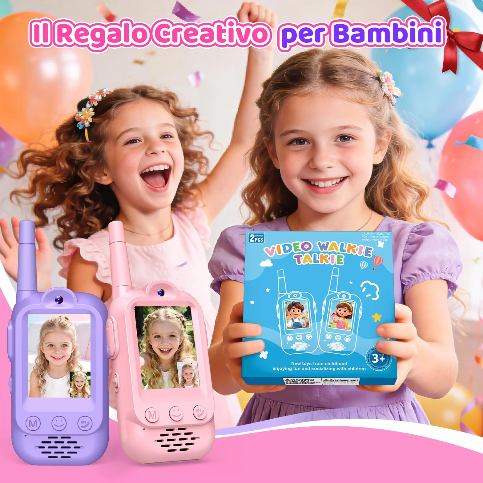 iKidiki Walkie Talkie Bambini Ricaricabili, Regalo Bambina 3 4 5 6 7 8 Anni Walkie-Talkie per Bambini con Video Giocattoli Giochi Bambina 3-8 Anni Femmina Idee Regali di Compleanno per Bimba