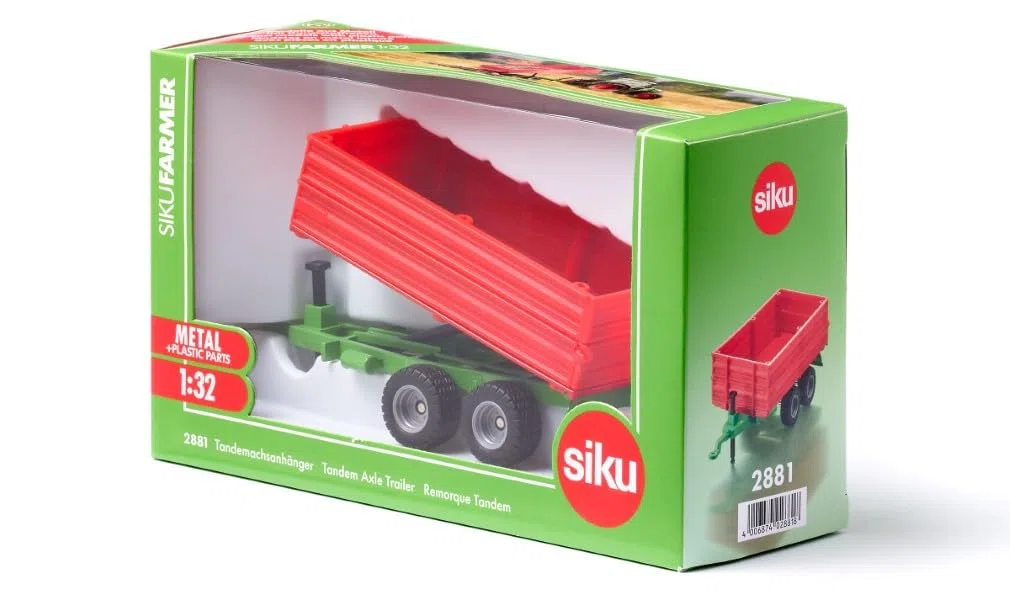 Siku 2881, rimorchio a doppio asse, 1:32, Metallo/Plastica, Rosso/Verde, Giocattolo per bambini, Pianale ribaltabile, Sponde laterali regolabili in altezza