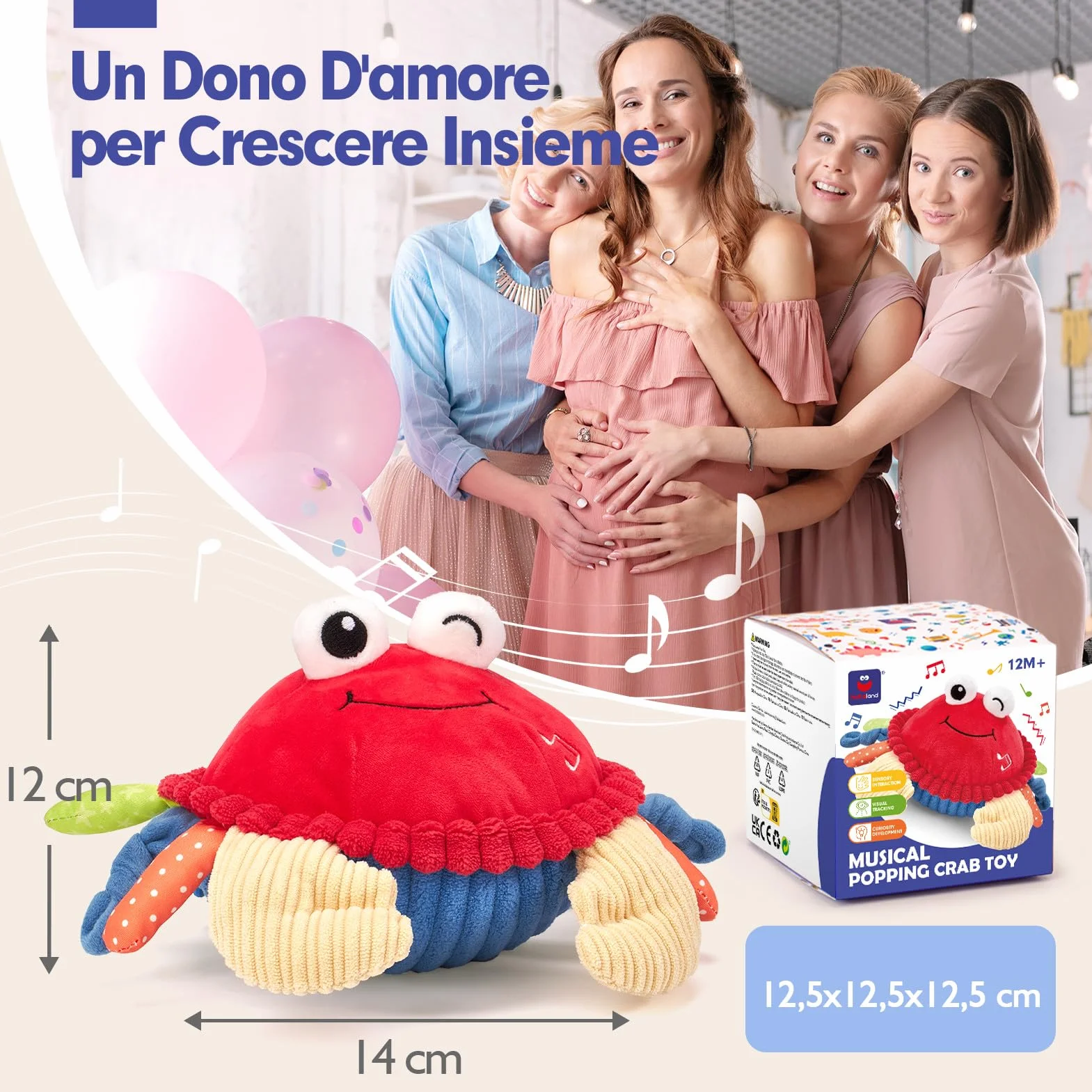 hahaland Giochi Neonato 6 Mesi Granchio Interattivo - Peluche Musicale Giocattolo Gattonare Giochi Bambini 1 Anno - Regalo Neonato per 6 9 12 Mesi