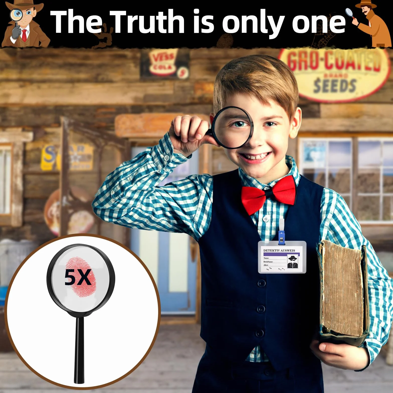 Bambini Giocattolo Detective 50 Pezzi, Penna UV Taccuino Carte D'Identità Lente D'Ingrandimento, Kit Spionaggio Gioco di Ruolo Regali di Compleanno