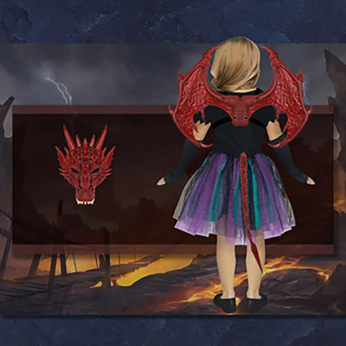 Costume da drago per bambini ragazzi e ragazze, set maschera con ali e coda di drago, set cosplay dinosauro per Halloween bambino
