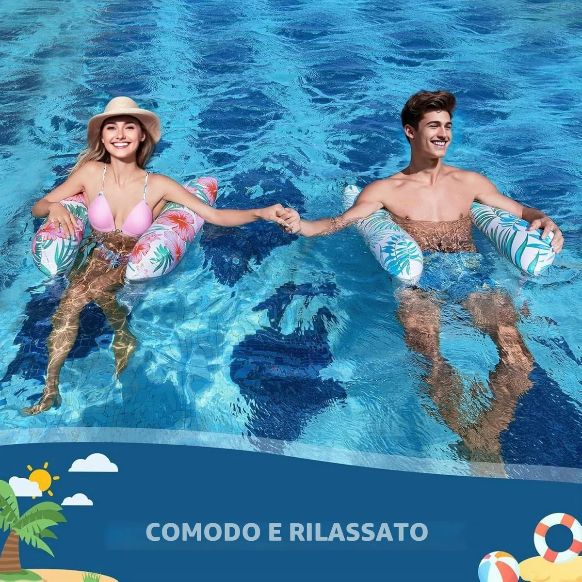 X2 Amaca Galleggiante per Piscina. Amaca da Piscina Gonfiabili per Piscina, Taglia Adulta. Gonfiabili Polifunzionali 4 in 1 per Nuoto, Materassini e Sedie Galleggianti, Ideali per Divertimento.