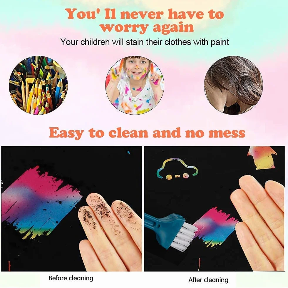 Mocoosy 60Pcs Scratch Art Bambini, Arcobaleno carta da grattare Set di pittura con 4 stencil 5 stilo in legno, giocattoli attività Bambini Regalini Fine Festa, regali di compleanno per ragazzi ragazze