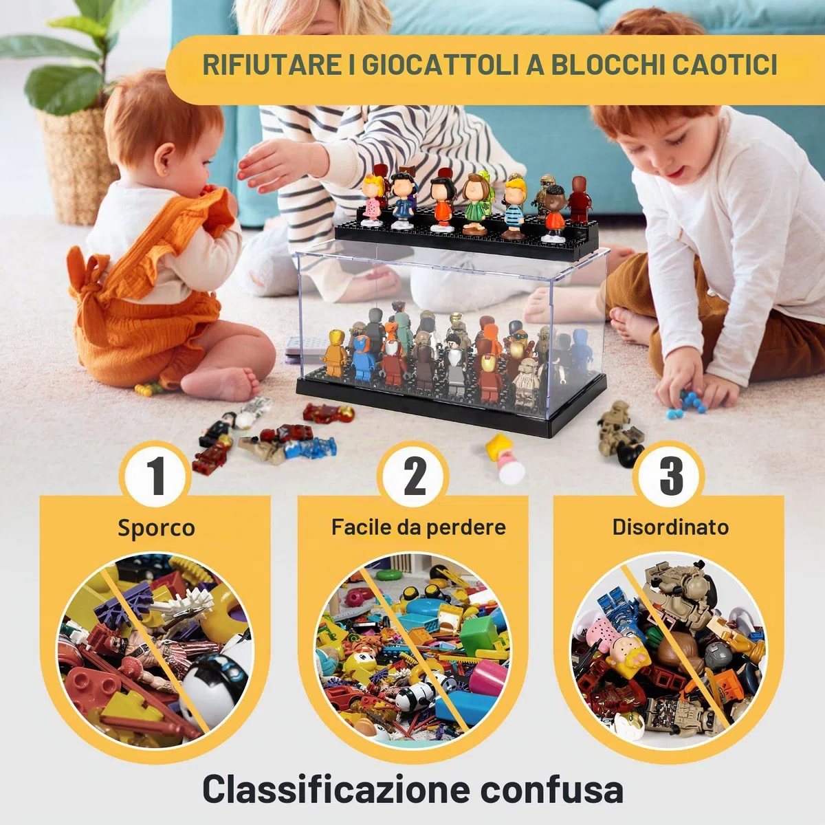 Minifigures Vetrina Espositiva per Lego Contenitore Acrilico Vetrinetta Collezionismo Modellismo Antipolvere Modellini Auto Scatola Plexiglass Trasparente Personaggi Minix Collectible Figurines Porta
