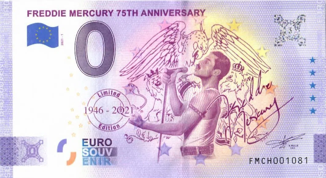 Banconota da 0 Euro 2021 · Freddie Mercury · Souvenir Zero €