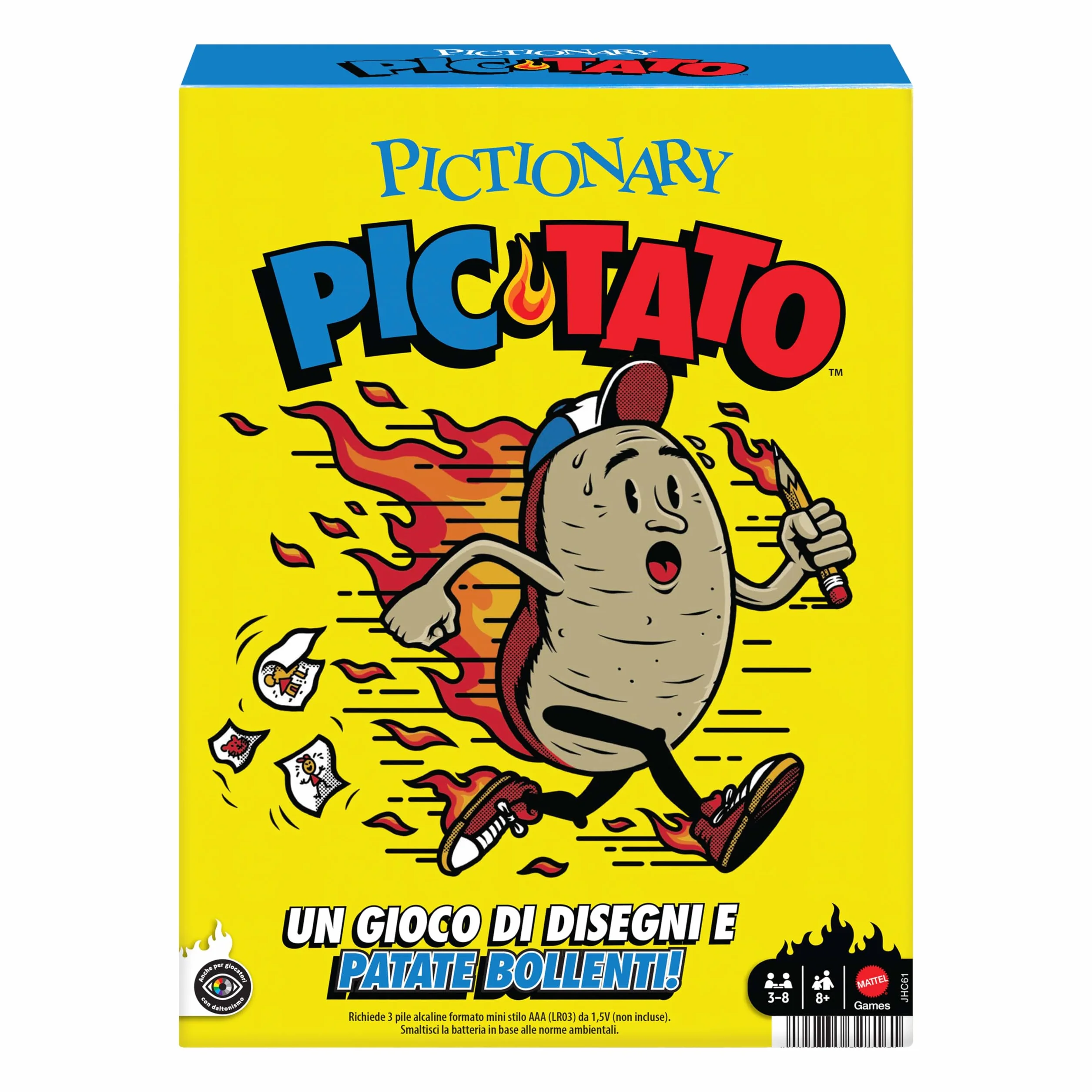 Mattel Games - Pictionary PIC-Tato, Gioco della Patata bollente con indizi in Italiano, pennarelli cancellabili e lavagne​​​​, Parla e riproduce Musica, Giocattolo per Bambini, 8+ Anni, JHC61