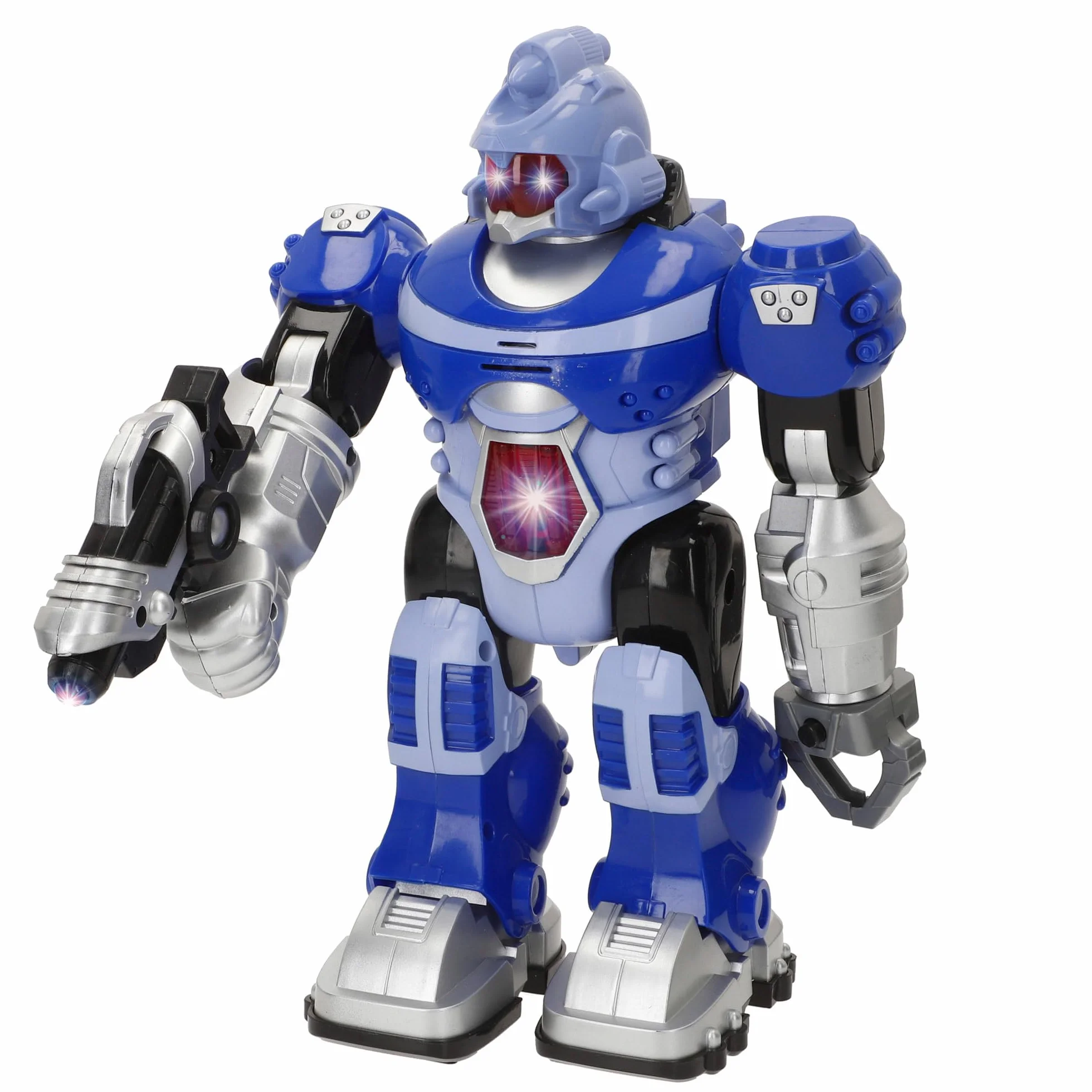 ColorBaby Warriors Robot giocattolo, movimento della testa, braccia e gambe, design futuristico, luci sul petto e sugli occhi, suoni, pistola, pinza snodata, giocattoli bambini 3 anni (39591)