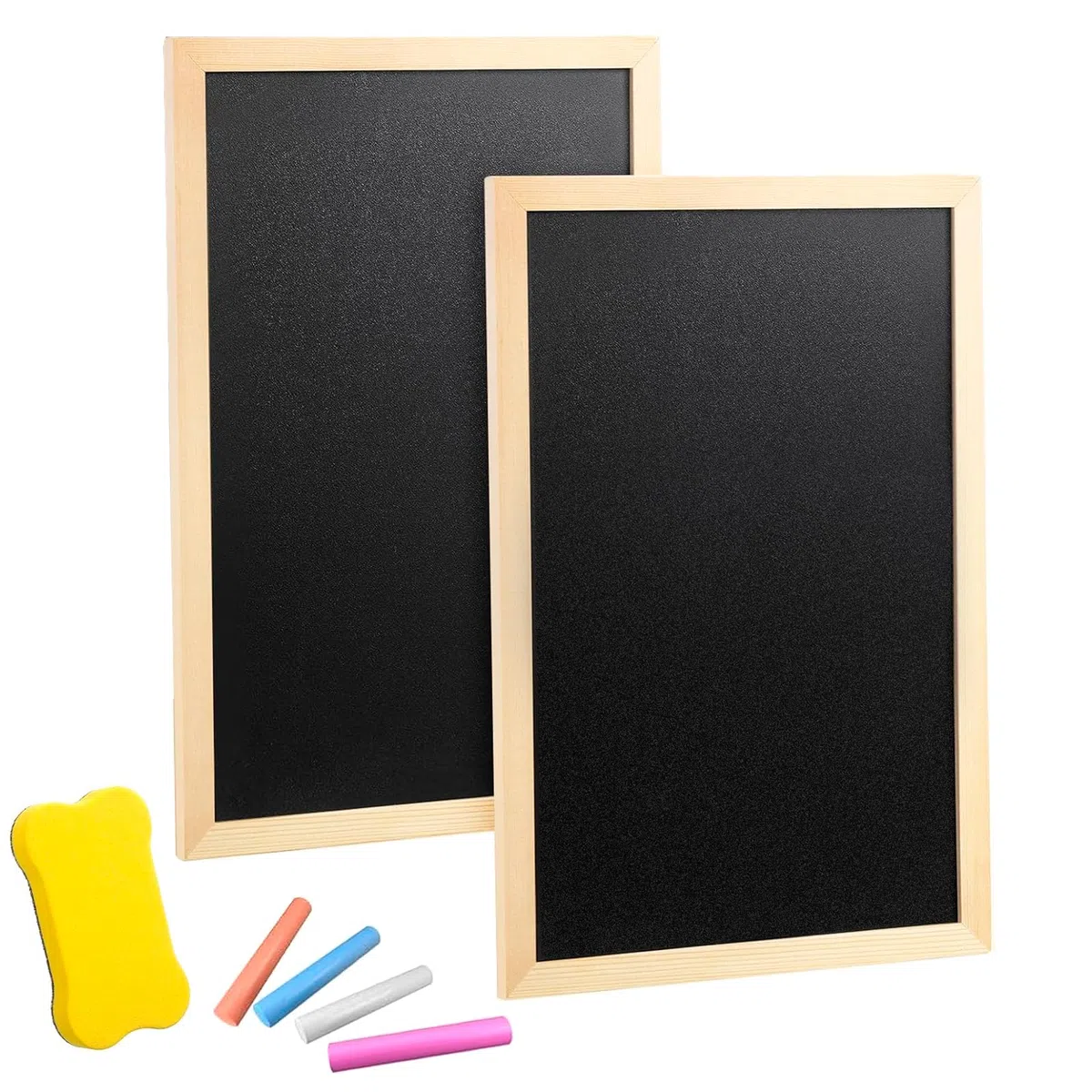 Lavagna Piccola Lavagne in Legno 2 Pcs 30 x 20 Lavagna Gesso con 1 Spugna e 4 Gessetti Colorati, Piccola Lavagnette Lavagne Piccole per Bambini Buffet Matrimonio Festa Scuola