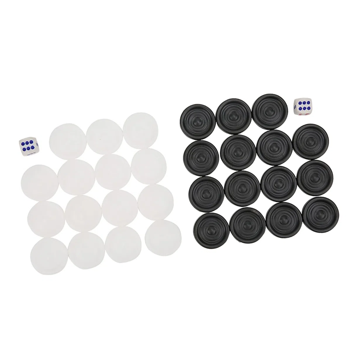 Set di pezzi degli scacchi da 22 mm di alta qualità con retro in plastica - Include 15 pezzi neri e 15 pezzi bianchi e 2 dadi - Adatto per il divertimento in famiglia e per pa
