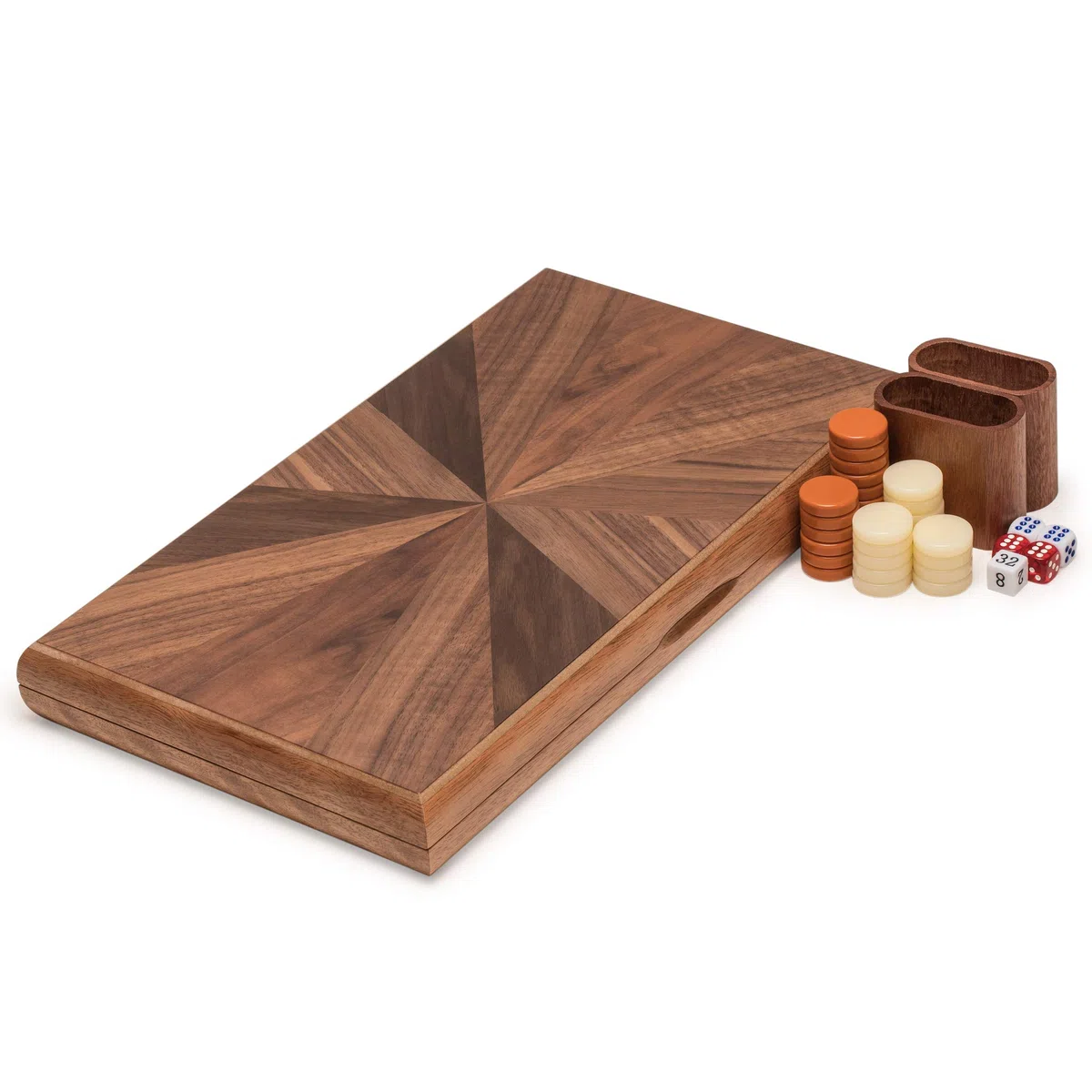 Yellow Mountain Imports, Set Backgammon Intarsiato in Legno, Cascadia con Pedine in Acrilico e Tazze Dadi in Legno, Tabellone 43 cm