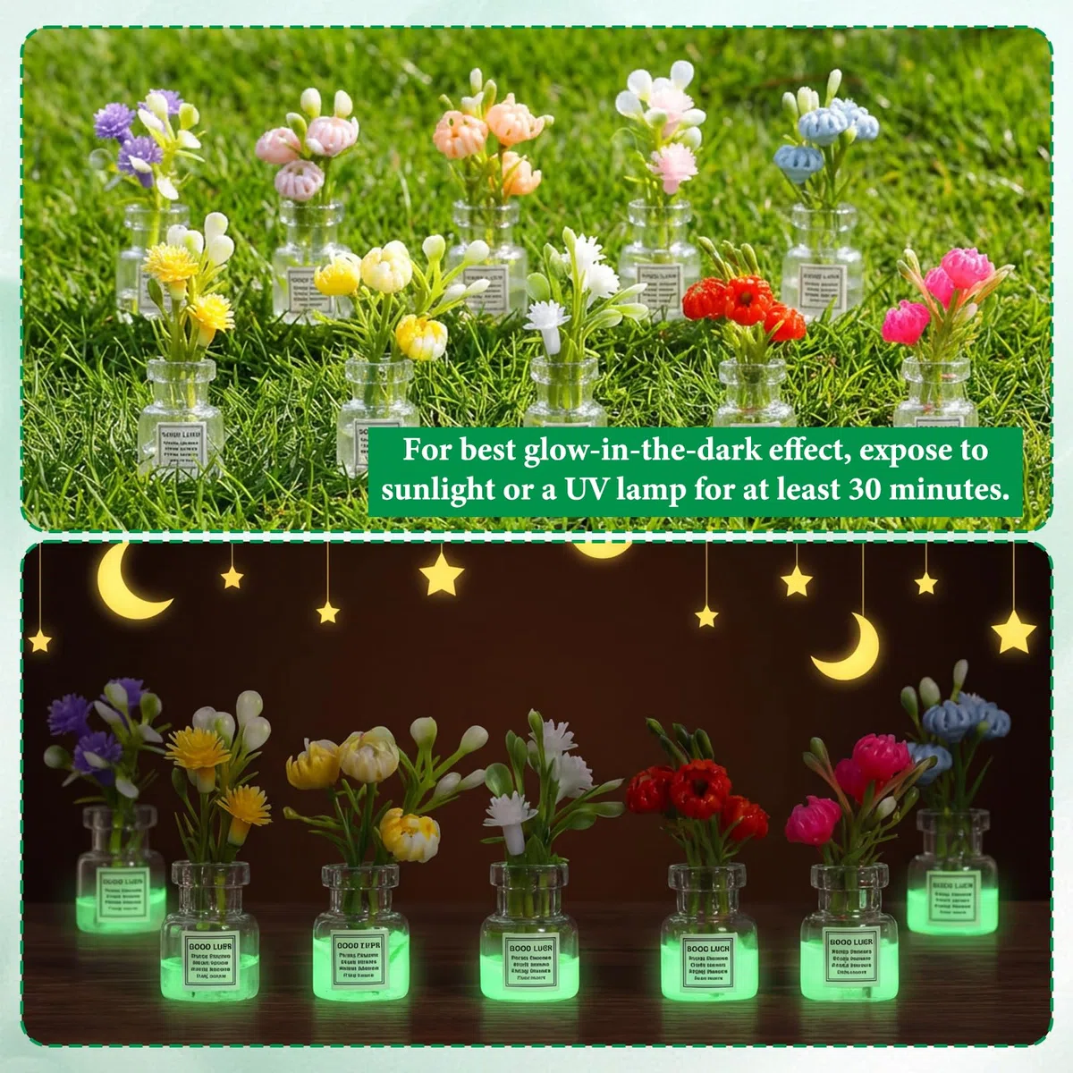 Ptwola 10 fiori in miniatura, pianta per casa delle bambole in vaso, realistico, vaso di vetro floreale, decorazione per la casa, piccole composizioni di piante, decorazione per case piccole, micro
