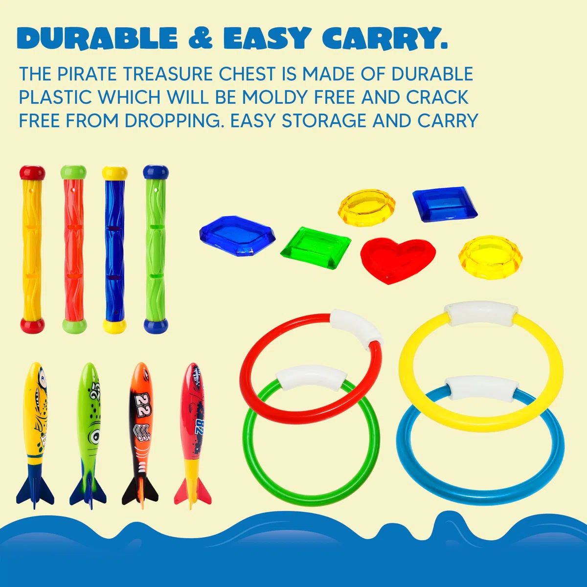 JOYIN 18 Pezzi Piscina Immersione Giocattolo Anelli di Nuoto Bastoncini da Immersione e Banditi Toypedo con Set Regalo Tesori Subacquei Giochi da Immersione Sott'Acqua