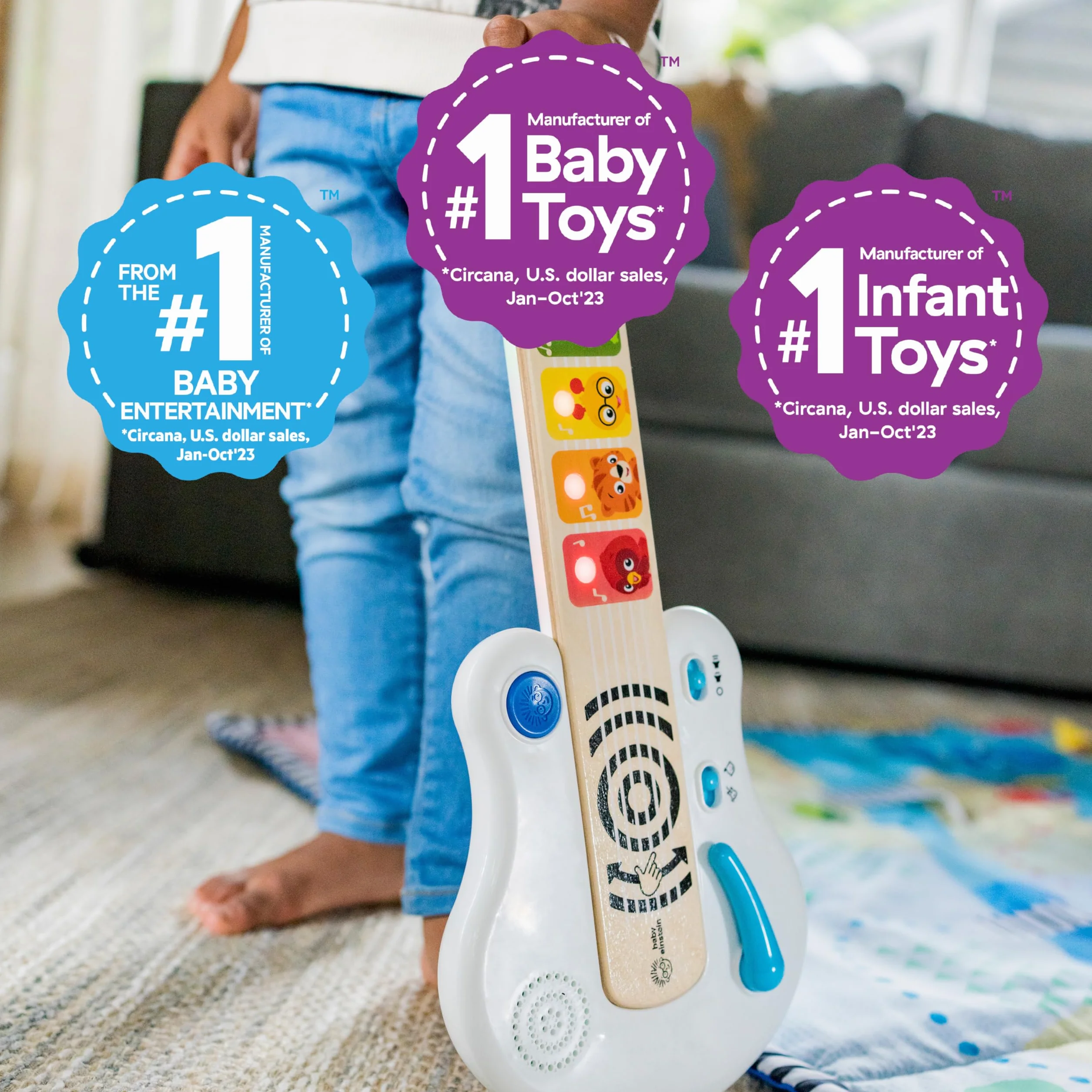 Baby Einstein, Hape, Chitarra Elettronica, Strum Along Songs Magic Touch, Giocattolo Musicale in Legno, 2 Modalità di Gioco, Strumenti Musicali per Bambini, dai 6 Mesi+