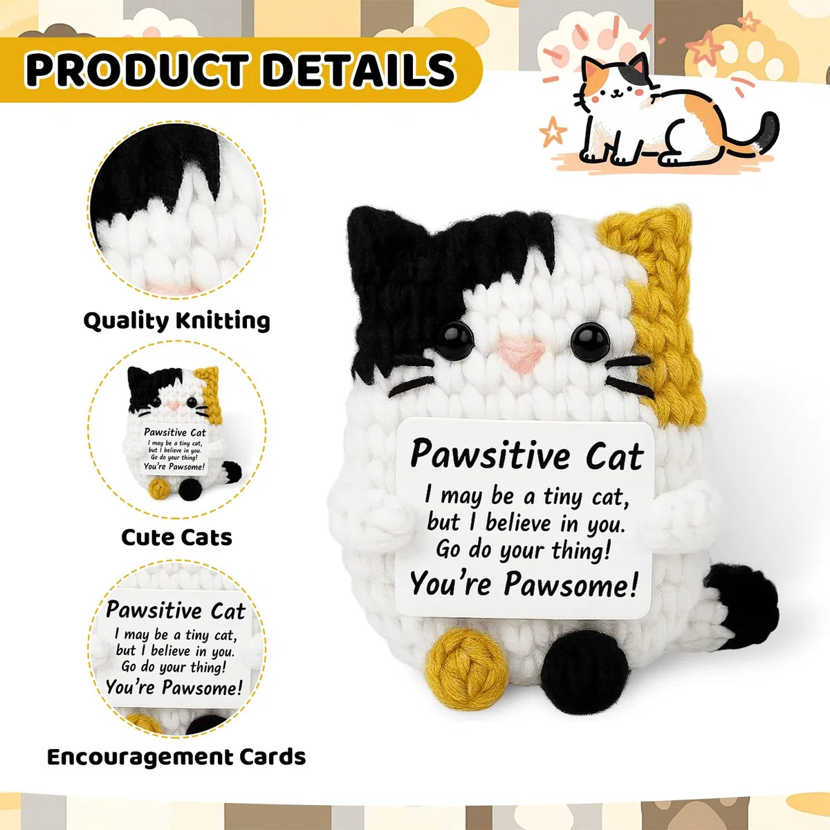 Gatto all'Uncinetto Divertente Fatto a Mano, Adorabile Animale, Sostegno emotivo, Idea Regalo per Donne, Uomini, Amici, Mamma, Compleanno, Natale, Festa della ma