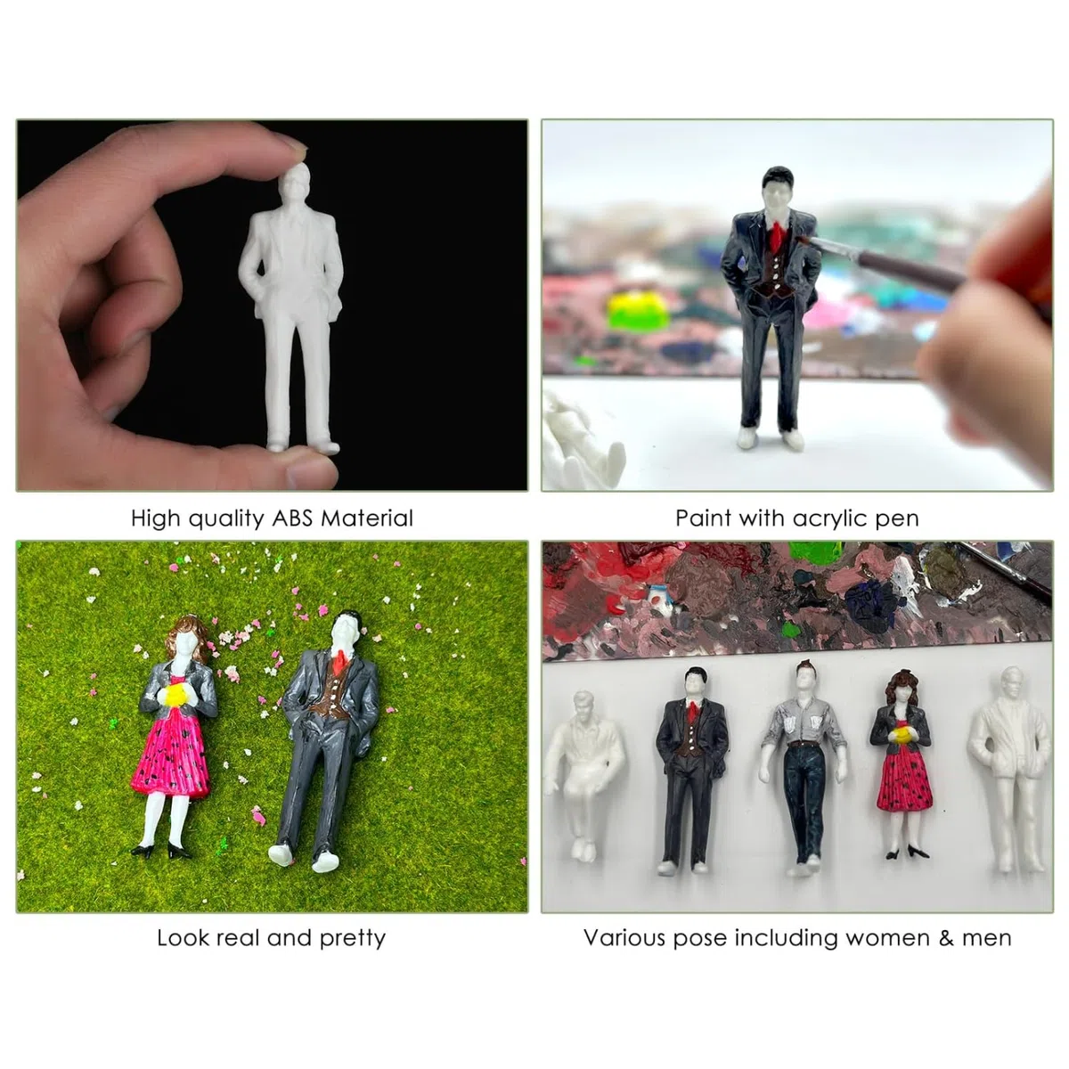 20 pezzi figure modello bianco non dipinto, diverse figure in piedi passanti H0 1:25, diverse pose in miniatura, persone figurine per progetto di pianificazione architettonica modello ferroviario