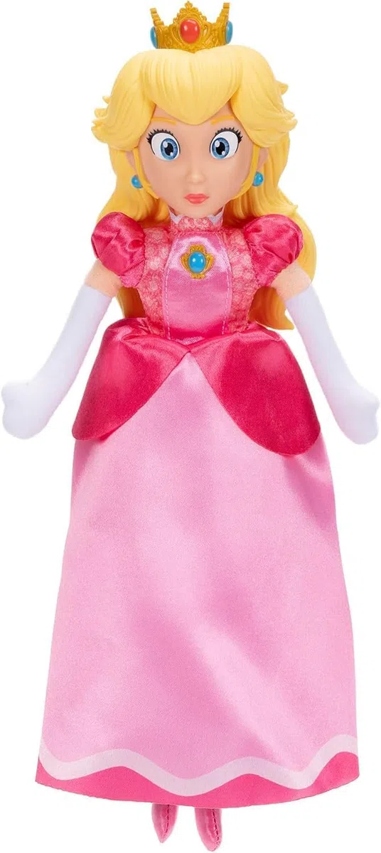 Peluche gigante di Principessa Peach del film Super Mario Galaxy (23 cm), con licenza ufficiale Jakks Pacific, peluche deluxe con testa scolpita, peluche da collezione Nintendo