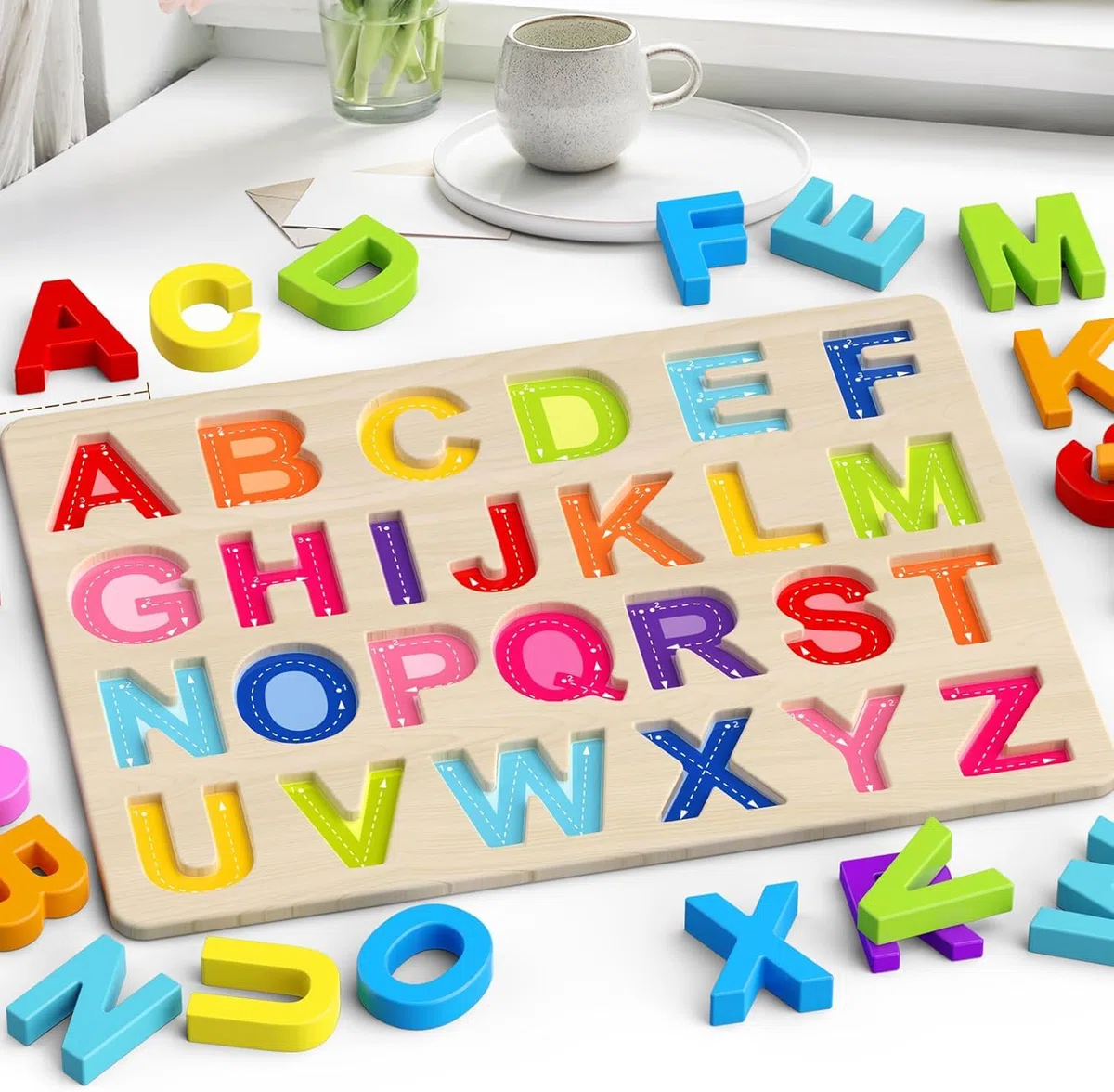 Puzzle Alfabeto, ABC 26 Lettere Grandi in Legno Set Alfabeto Montessori Giochi Giocattolo Educativo Puzzles con Lettere dell’Alfabeto per Apprendimento nella Prima Infanzia Regalo per Bambini