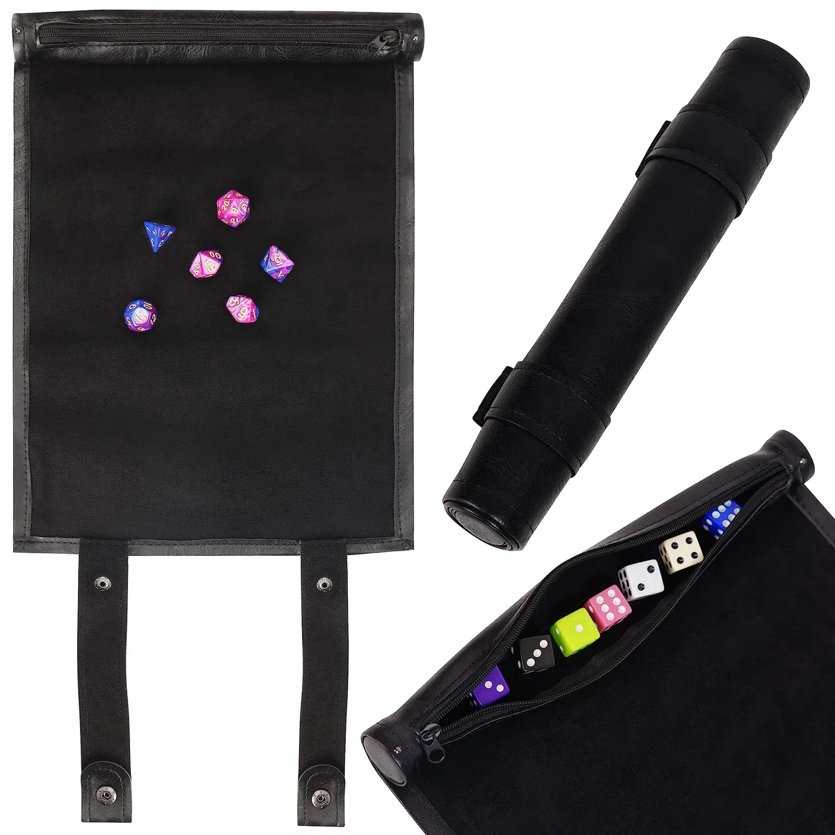 Belle Vous Porta Dadi per Giochi da Tavolo Scorrevole Nero con Tappetino - Porta Dadi in Pelle PU con Cerniera - Vassoio per Dadi Poliedrici Pieghevole Ideale per DND, RPG e Altri Giochi da Tavolo