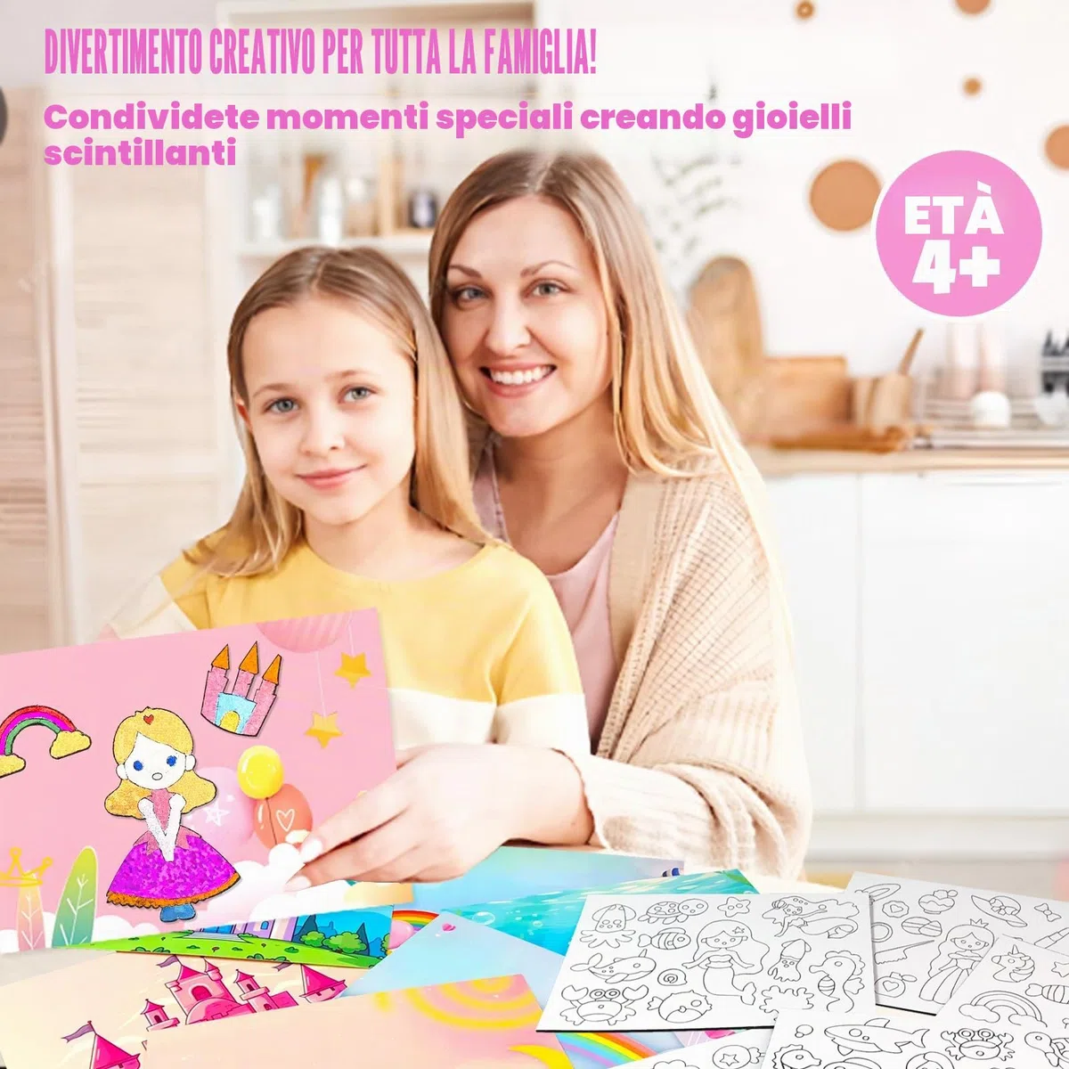 AJAZPER Scratch Art Bambini, Foil Craft Attività di Colorazione, Kit Artigianali Creativo Fai Da Te Giocattoli, Regali per Ragazzi Ragazze 4+ Anni (Rosa)