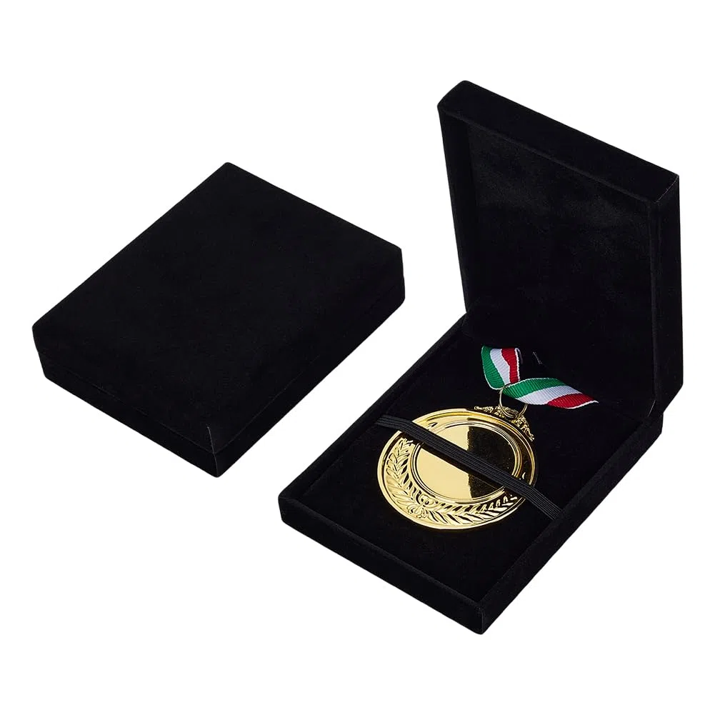 FINGERINSPIRE 2 Scatola Portaoggetti per Medaglia Singola in Velluto Nero Scatola Porta Medaglie Rettangolare Scatola Porta Medaglie in Velluto Scatola Regalo per Corridori Vincitori di Premi Militari