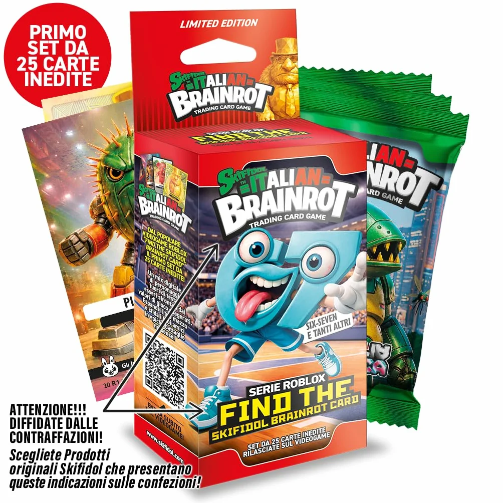 Serie Roblox – Find The Skifidol Brainrot Card, Blister da 25 carte da gioco inedite e 14 carte da gioco serie Gamma - SET PRIMO
