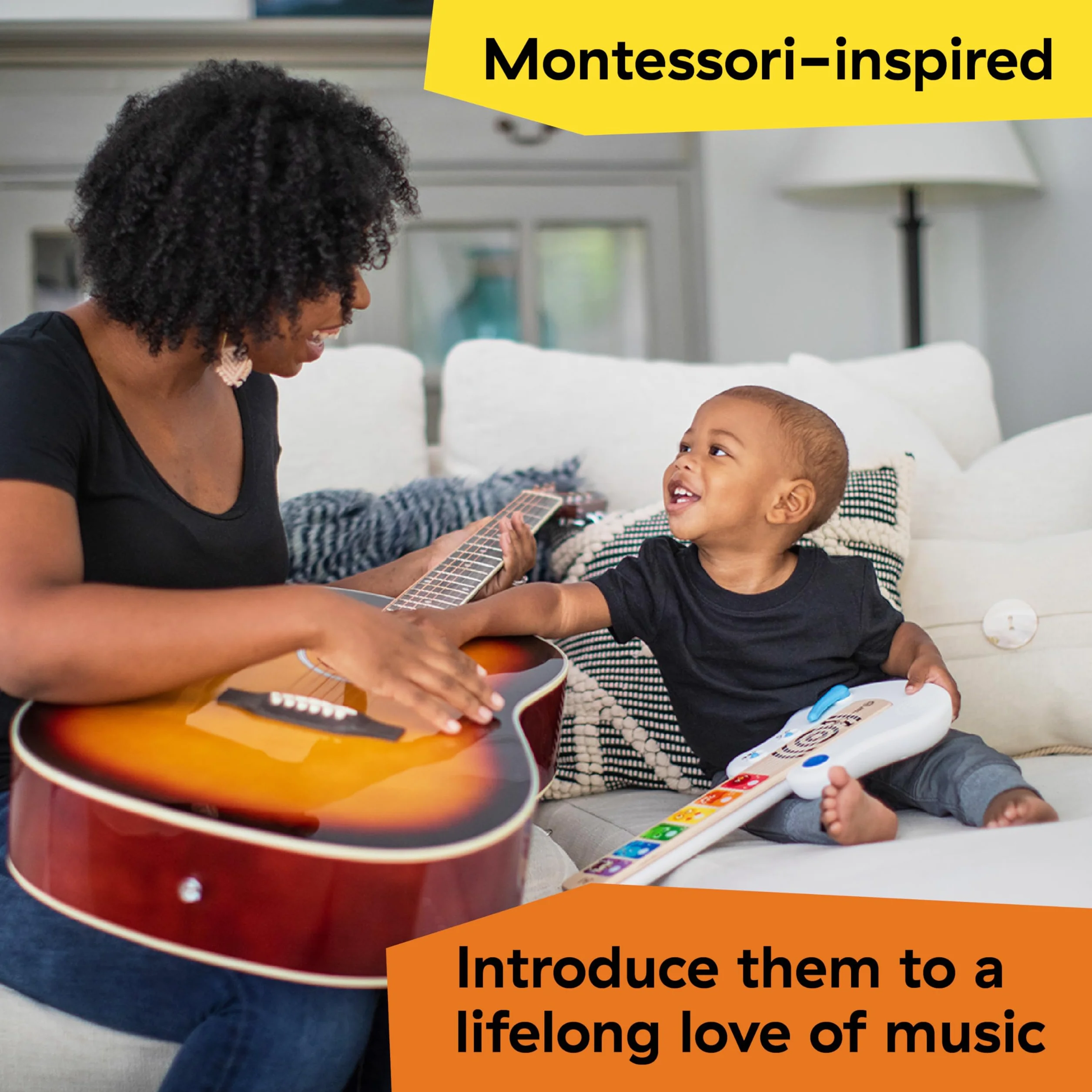 Baby Einstein, Hape, Chitarra Elettronica, Strum Along Songs Magic Touch, Giocattolo Musicale in Legno, 2 Modalità di Gioco, Strumenti Musicali per Bambini, dai 6 Mesi+