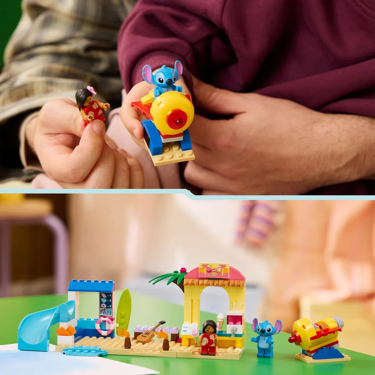 LEGO | Disney Divertimento in Spiaggia con Lilo e Stitch - Giochi Didattici con 2 Negozi, Giostra a Forma di Astronave e 2 Minifigure - Set Montessori - Regalo per Bambine e Bambini da 4 Anni - 43280