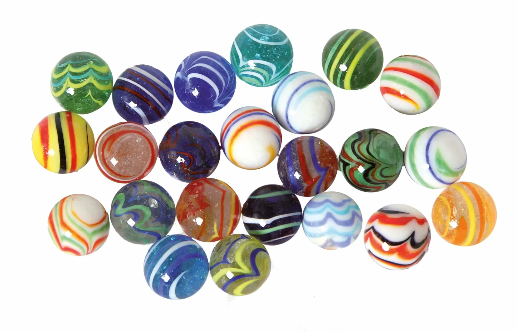 Biglie di vetro Mix a strisce 20mm 24 pezzi.