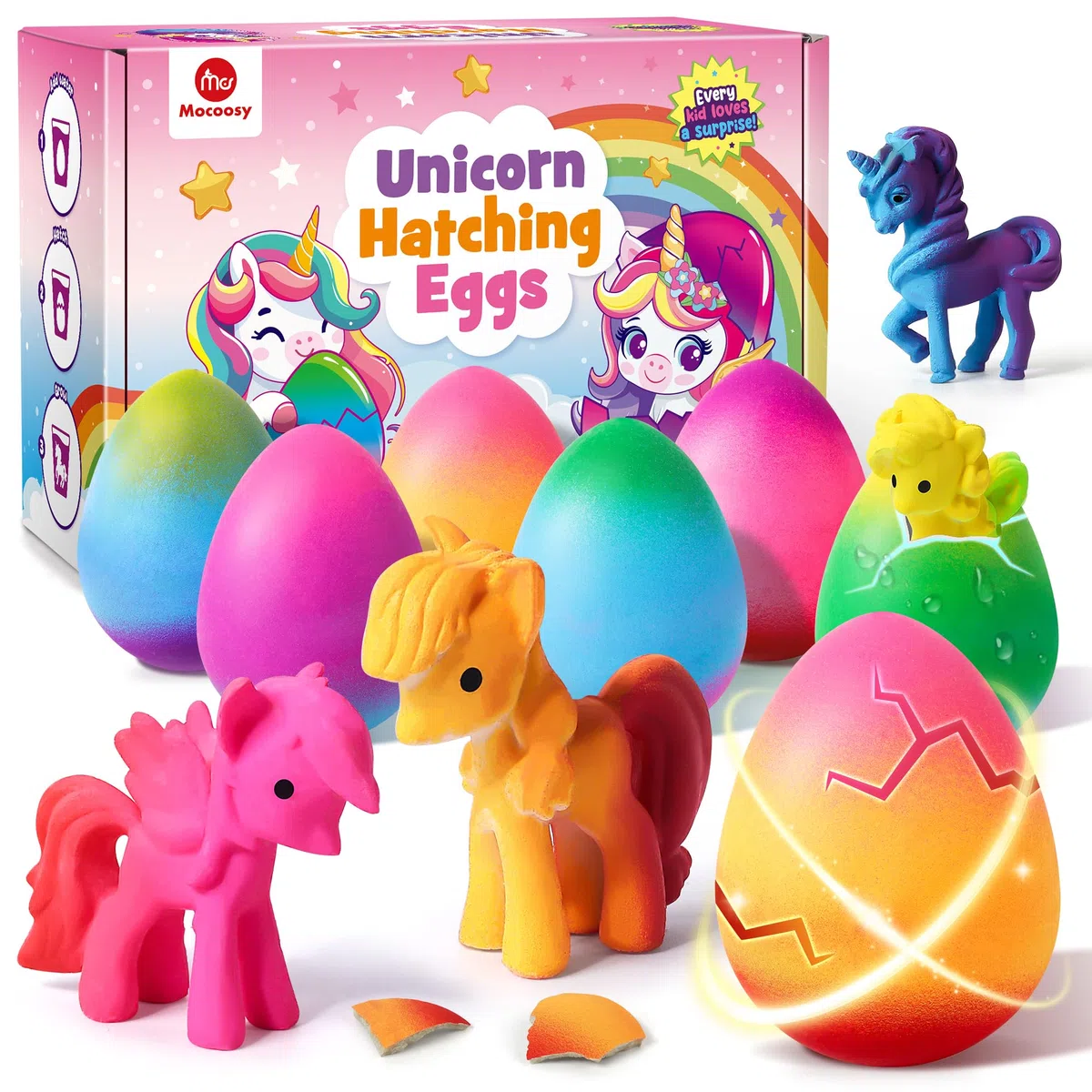 Mocoosy Uova di Unicorno da Cova Arcobaleno per Bambini - 6 Pezzi Sorpresa Magica Uova in Crescita Unicorno Giocattoli Regali per Ragazze, Giocattolo Magico Regalo di Compleanno per Ragazze 3-12 Anni