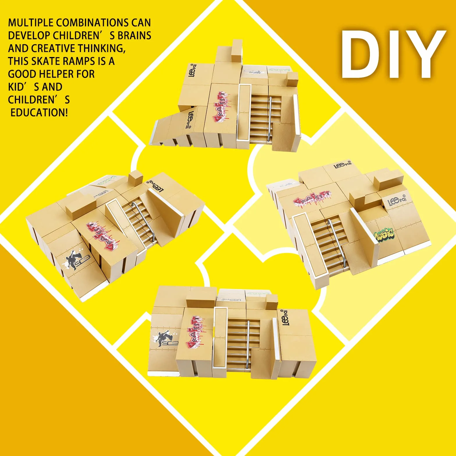 Skate Park Kit Finger Toys Rampa Parti per Skateboard Tastiera Rampa Parte Formazione Puntelli