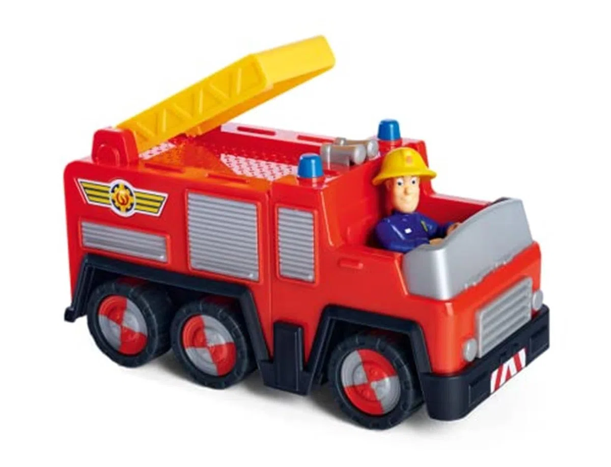 Simba- Sam il pompiere camion Jupiter, 109252505038, +3 anni, 17 cm, con personaggio articolato di Sam, multicolore