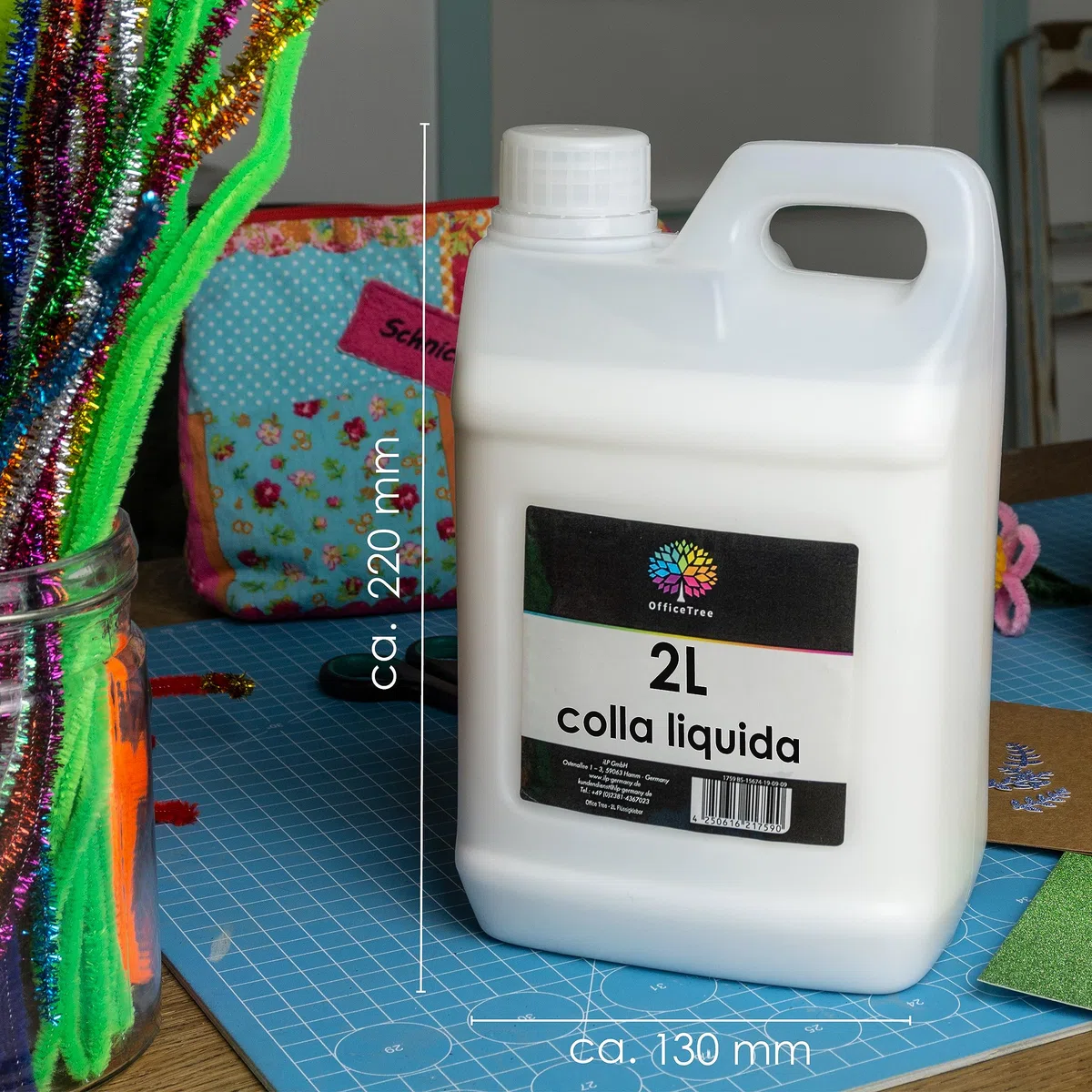 OfficeTree 2 litri di colla trasparente per fai da te – colla liquida senza solventi per bambini