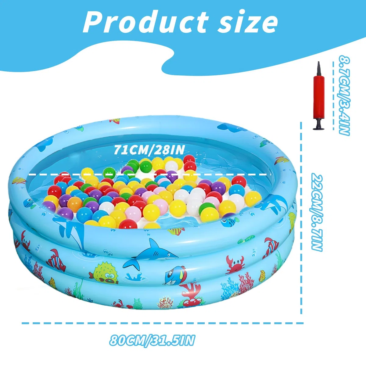 Piscina Gonfiabile Bambini 80x80x22cm,Piscina Anulare per Bambini,Mini piscina gonfiabile con Fondo Morbido per Bambini,materiale spesso in PVC (Squalo)