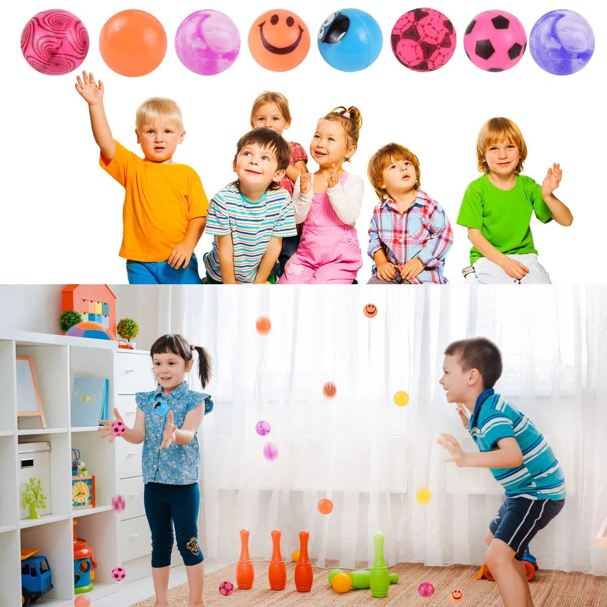 JSMTKJ 50 Pezzi Palline Rimbalzanti, Giocattoli con Palline di Gomma, Palline di Gomma rimbalzanti per Bambini per Feste Premi Regali Modello Casuale