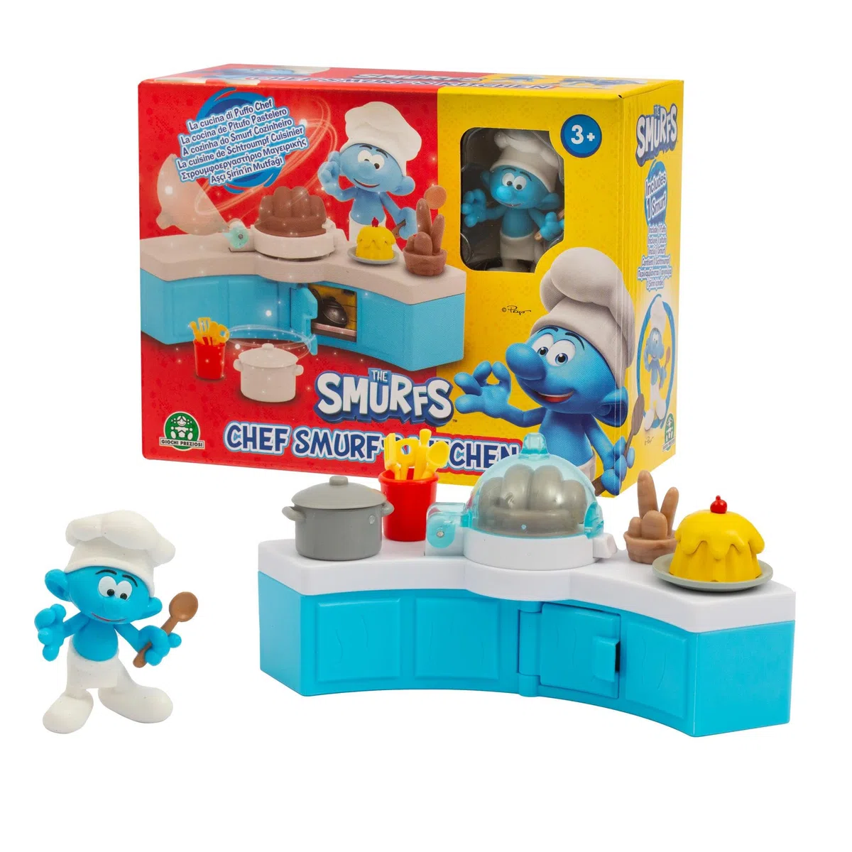 Giochi Preziosi I Puffi - Puffo Chef da 5,5 cm E Mini Playset Della Sua Cucina Ricca Di Accessori, Per Bambini A Partire Dai 3 Anni