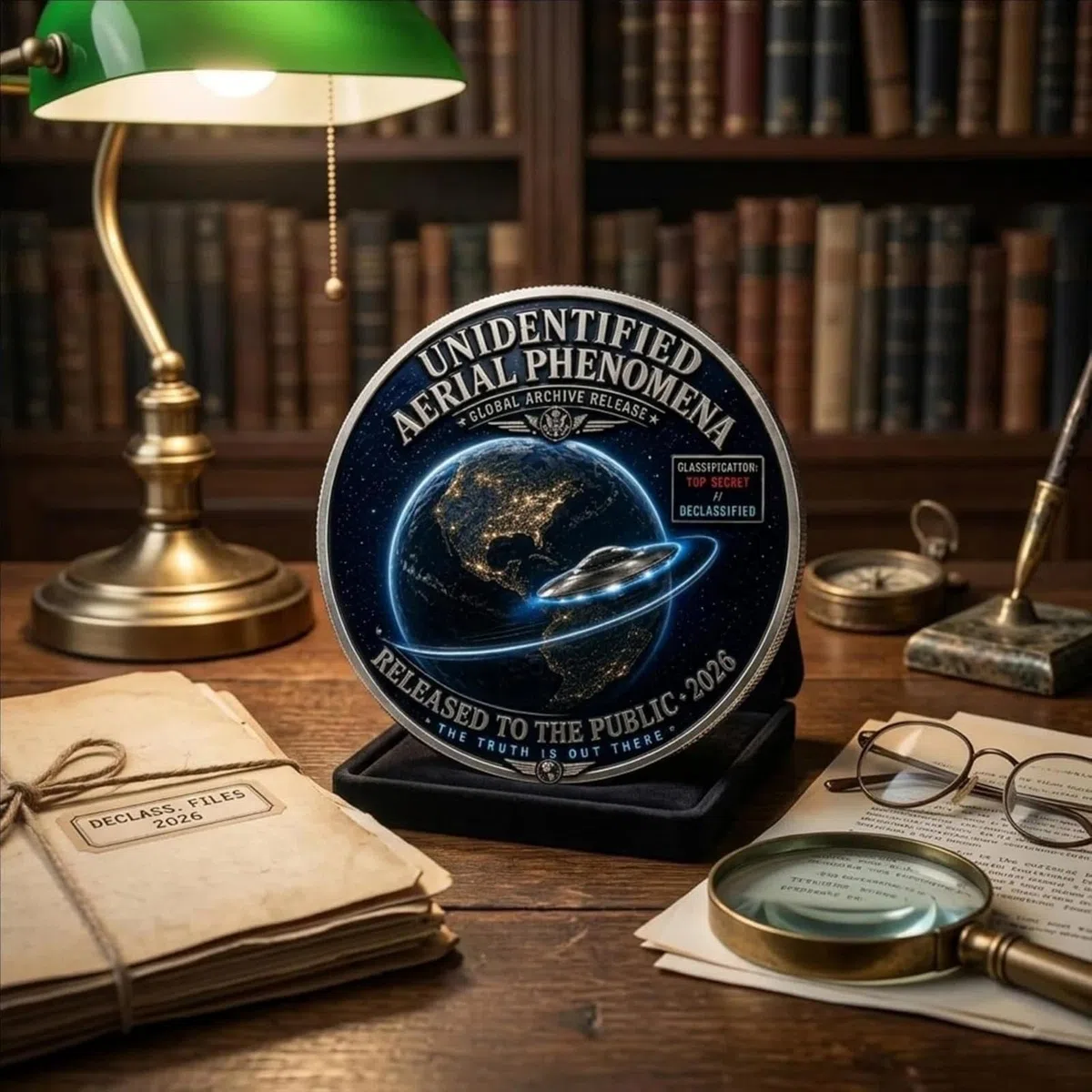 Moneta commemorativa UFO Disclosure 2026, moneta sfida a doppia faccia UFO Files, gettone da collezione Area 51 Declassified Files, appassionati di alieni e fantascienza (01#)