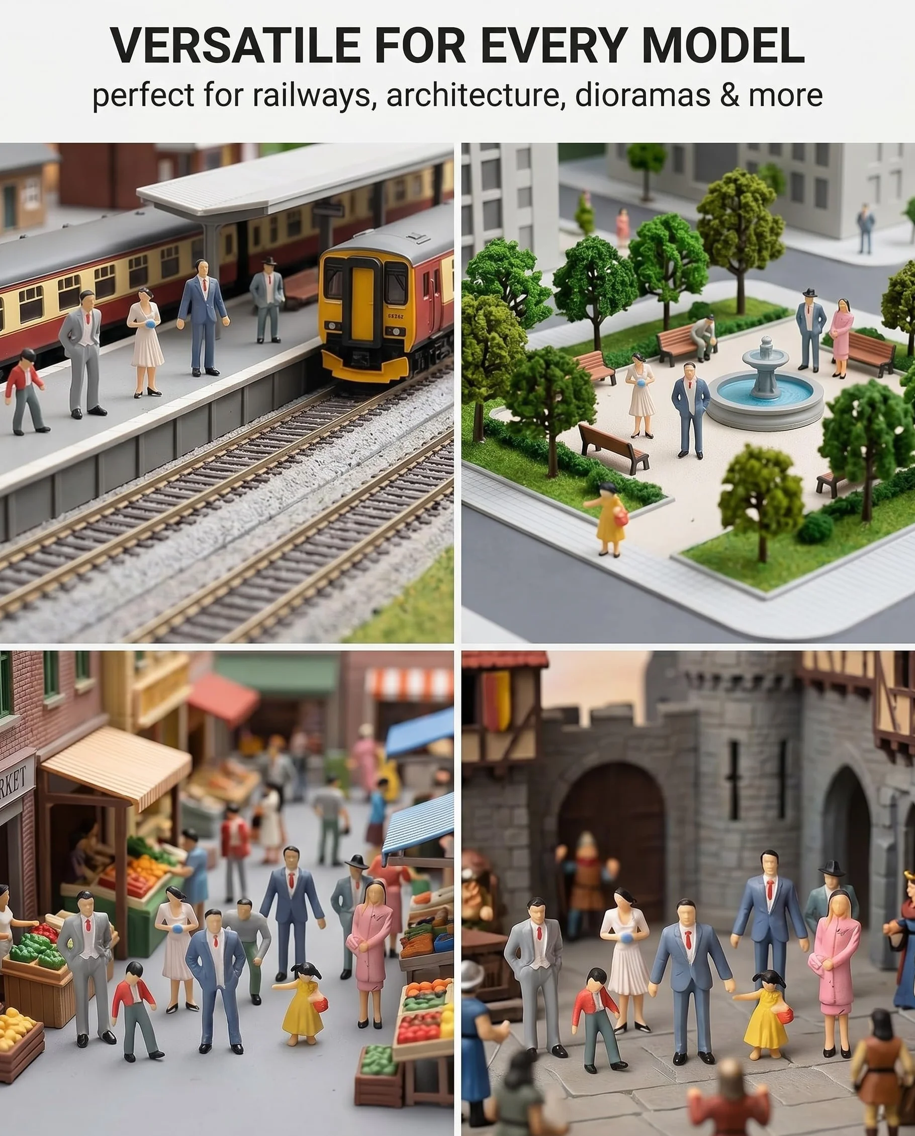 Mini Figurine di Persone 20 Pezzi Scala 1:30, Dipinte Assortite Sedute e in Piedi, Ideali per Modellismo Ferroviario, Diorami Architettonici