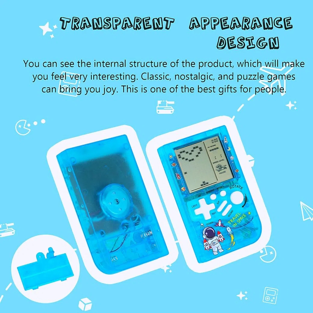 CZT Creativo trasparente piccolo Brick machine Console di gioco retrò Console di gioco portatile Puzzle interessante Regali per bambini Regali dello studente Console di gioco tascabile (Blue)