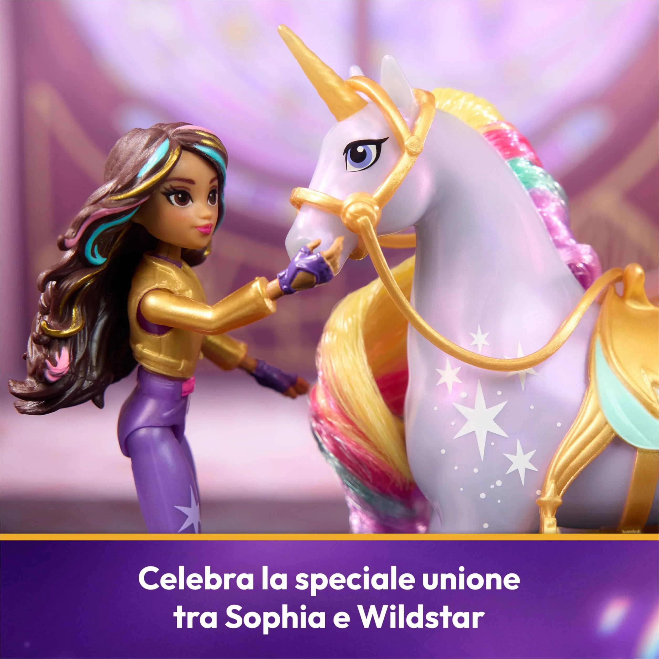 Set Unicorn Academy, Sophia & Wildstar con 2 Accessori Per l'Equitazione e Strumento per lo Styling dei Capelli, Bambole e Unicorni Giocattolo per Bambine, 4+ Anni