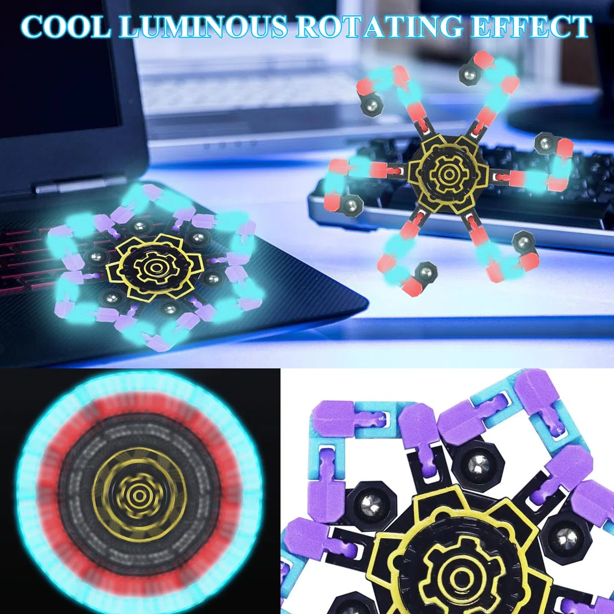 8 Pezzi Hand Spinner Fidget Toy DIY Deformabile Fidget Spinner Luminosi Giocattoli Sensoriali Divertenti Robot Giocattolo a Catena Trasformattabile per Celebrare Vacanze, Feste, Regali Di Natale