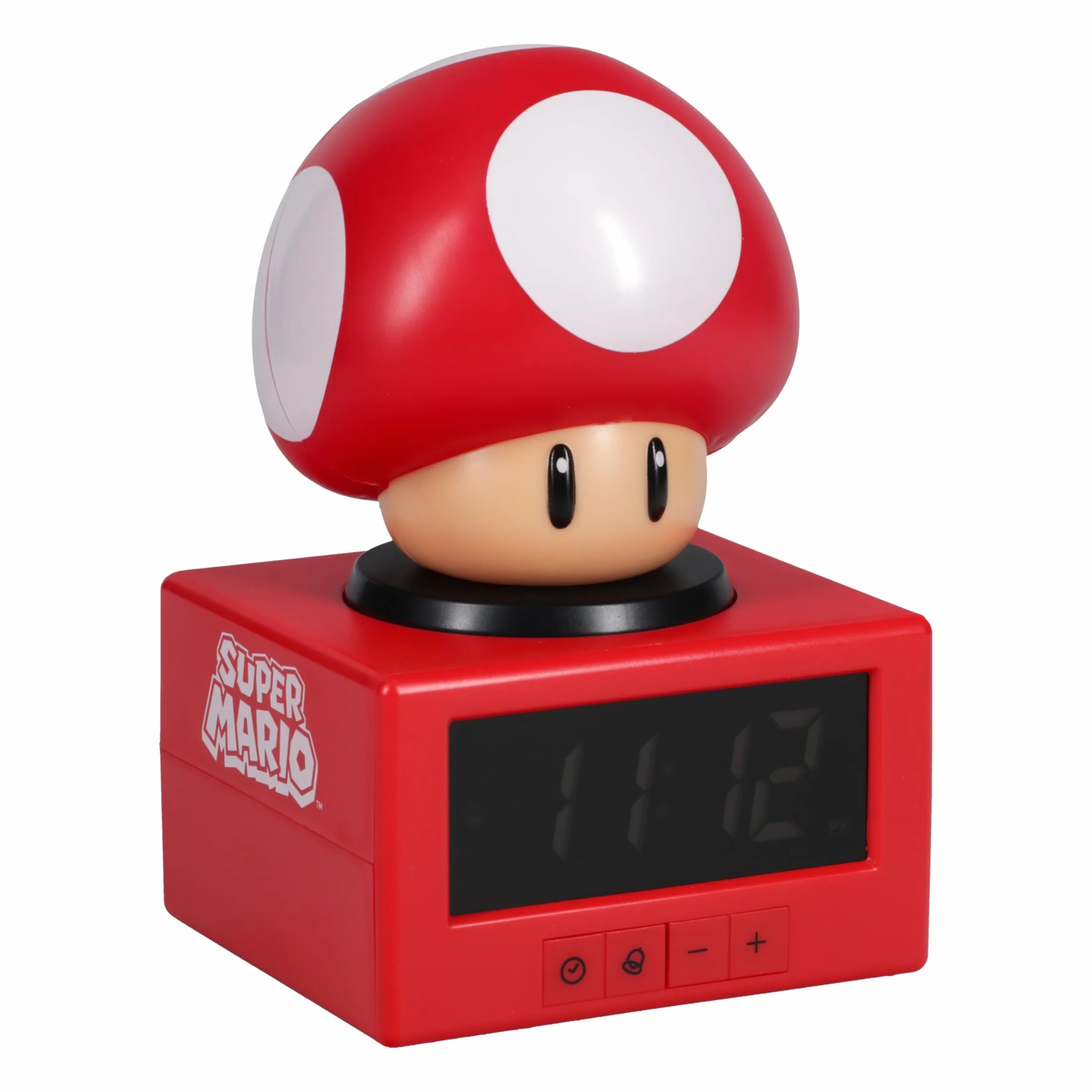 Paladone Sveglia Super Mario Fungo con luce notturna – Sveglia digitale con funzione snooze, altezza 16 cm, prodotto ufficiale Nintendo